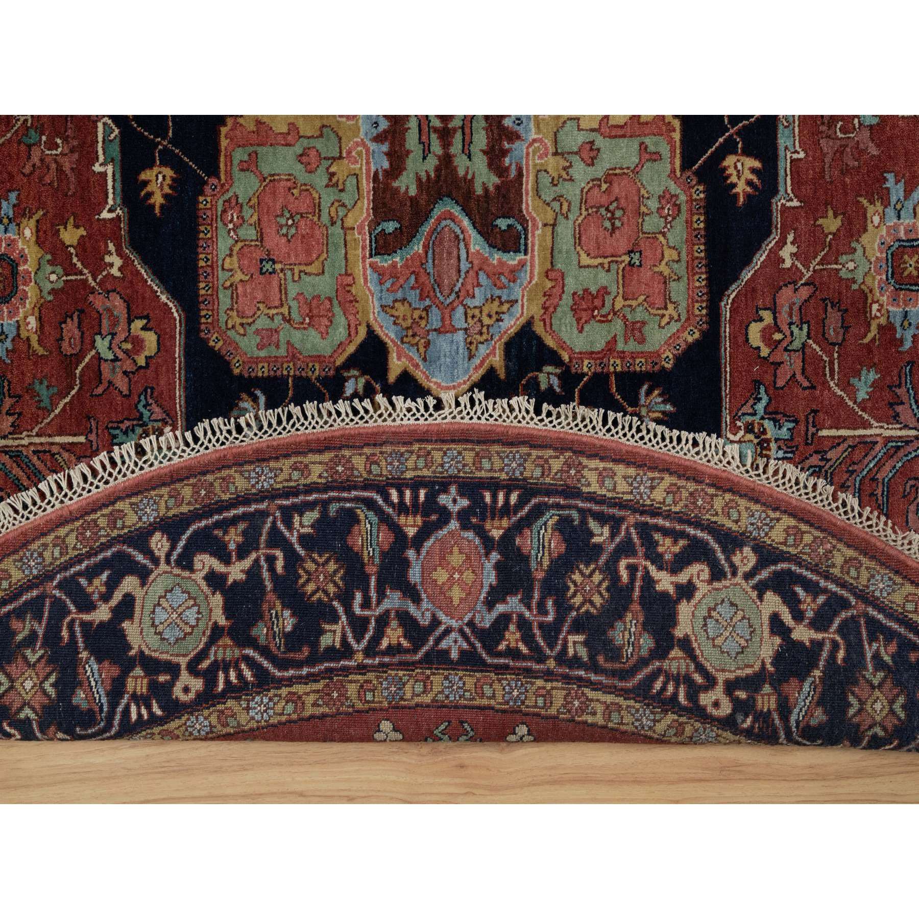 8'x8' Barn Red, Antiqued Fine Heriz Re-Creation, Denser Weave, Vegetable Dyes, Lush and Plush, 100% Wool, Hand Knotted, Round, Oriental Rug Sh91405