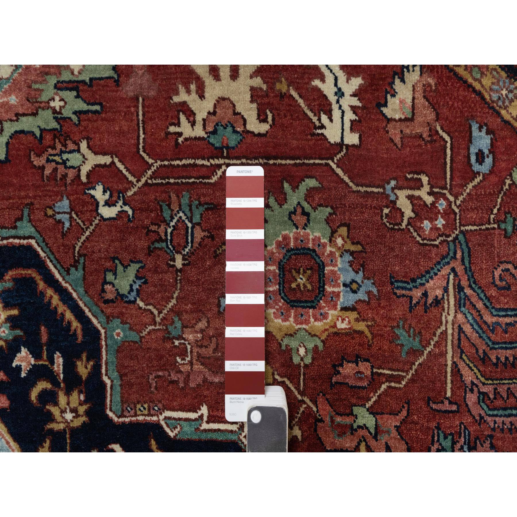 8'x8' Barn Red, Antiqued Fine Heriz Re-Creation, Denser Weave, Vegetable Dyes, Lush and Plush, 100% Wool, Hand Knotted, Round, Oriental Rug Sh91405