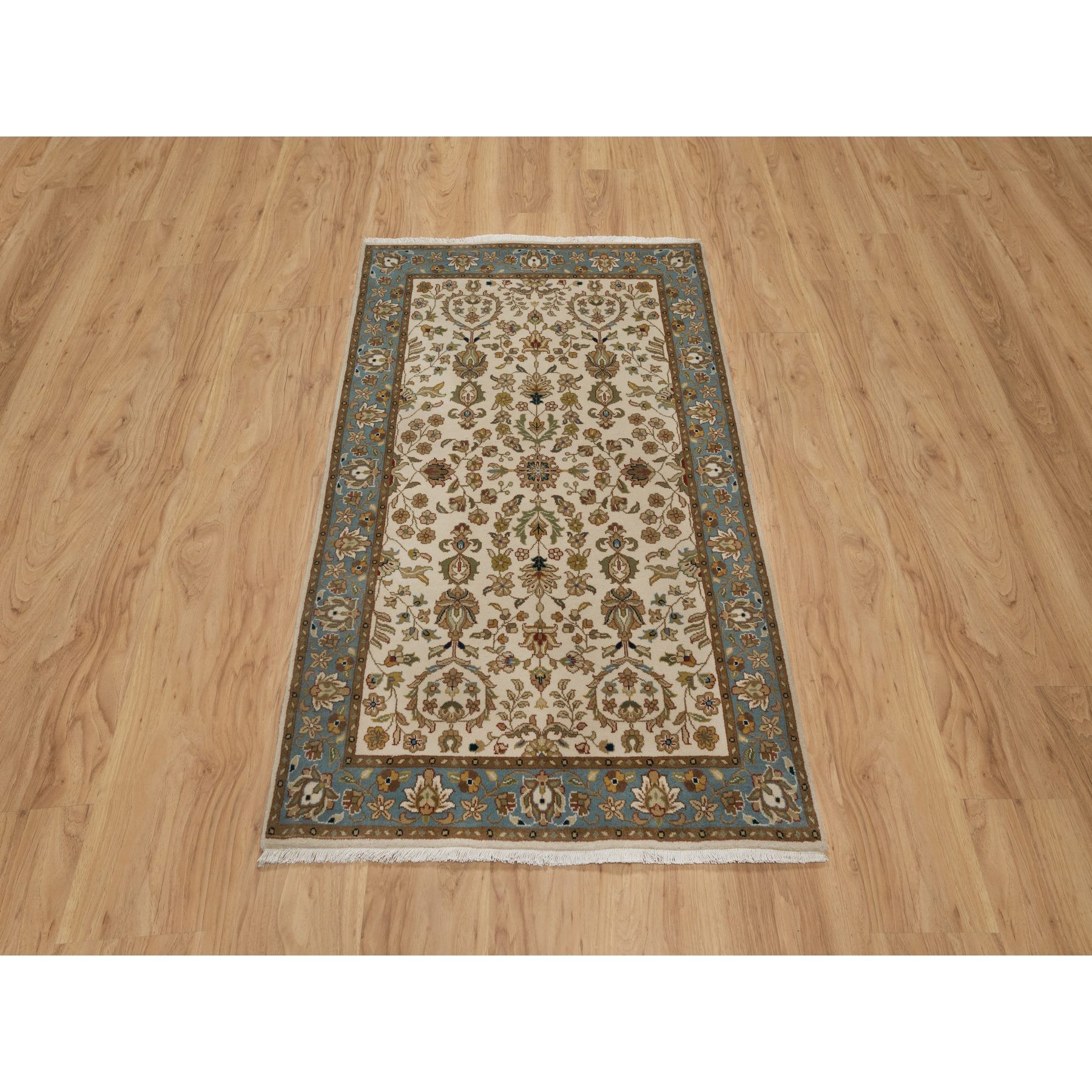 3'x5' Swan White, 300 KPSI, Hand Spun New Zealand Wool, Kashan Design, Hand Knotted, Oriental Rug Sh91407