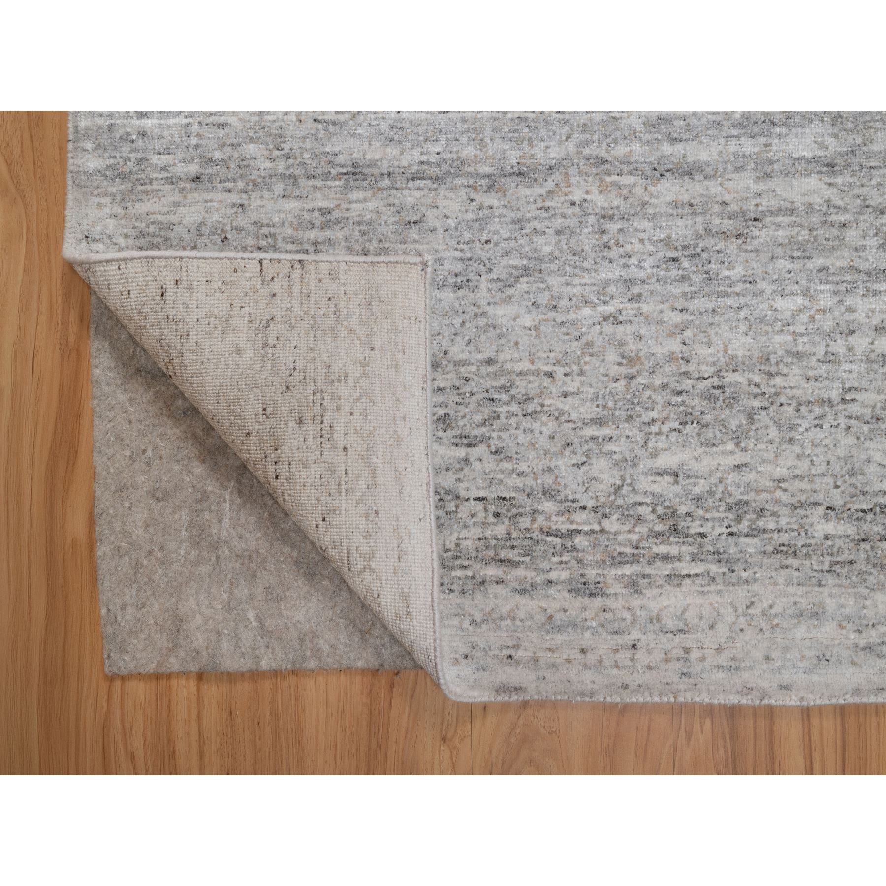 8'1"x10'2" Light Gray with Soft Colors, Nepali Weave, Modern Design, Undyed Natural Wool, Shaved Low, Tone on Tone, Hand Knotted, Oriental Rug Sh91409
