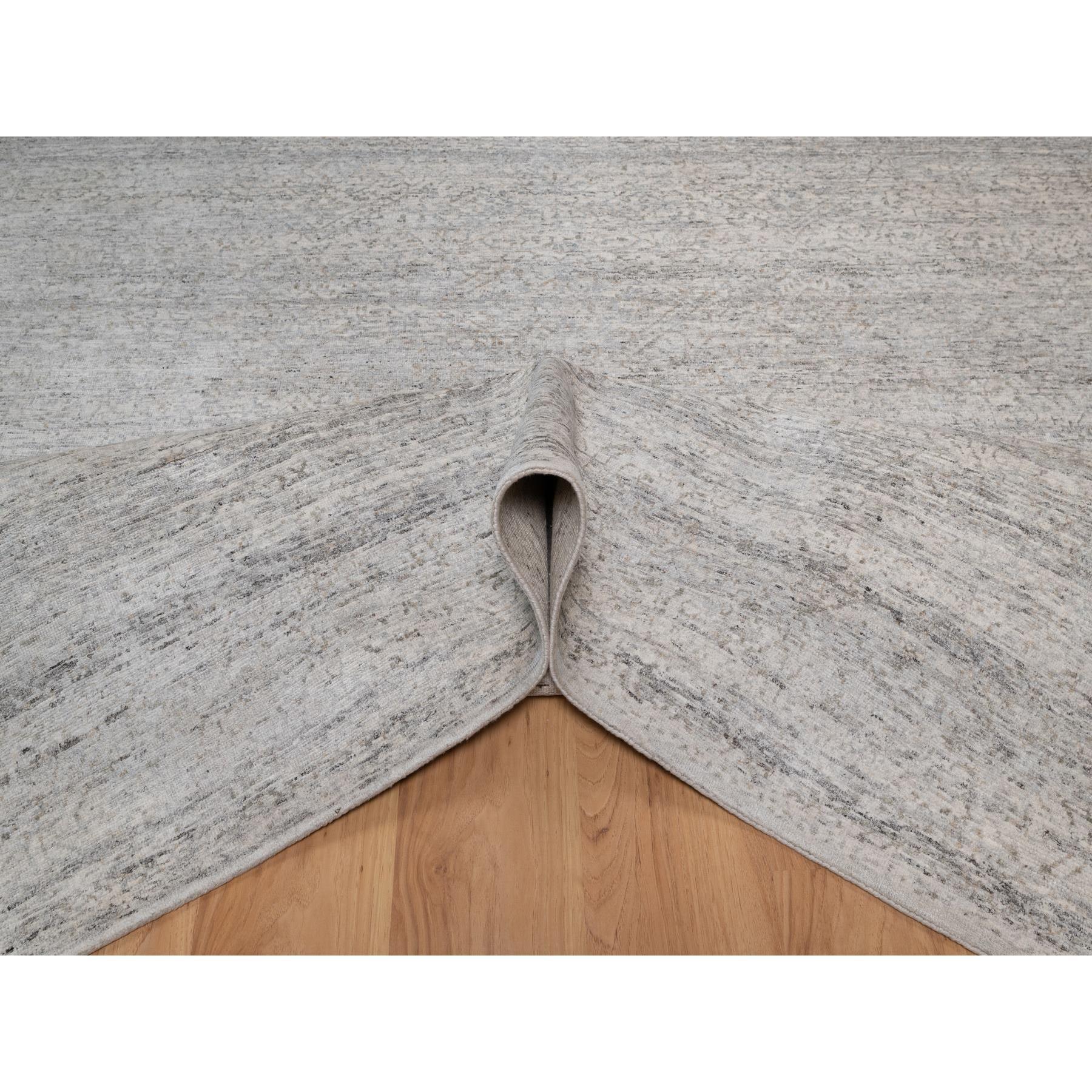 8'1"x10'2" Light Gray with Soft Colors, Nepali Weave, Modern Design, Undyed Natural Wool, Shaved Low, Tone on Tone, Hand Knotted, Oriental Rug Sh91409