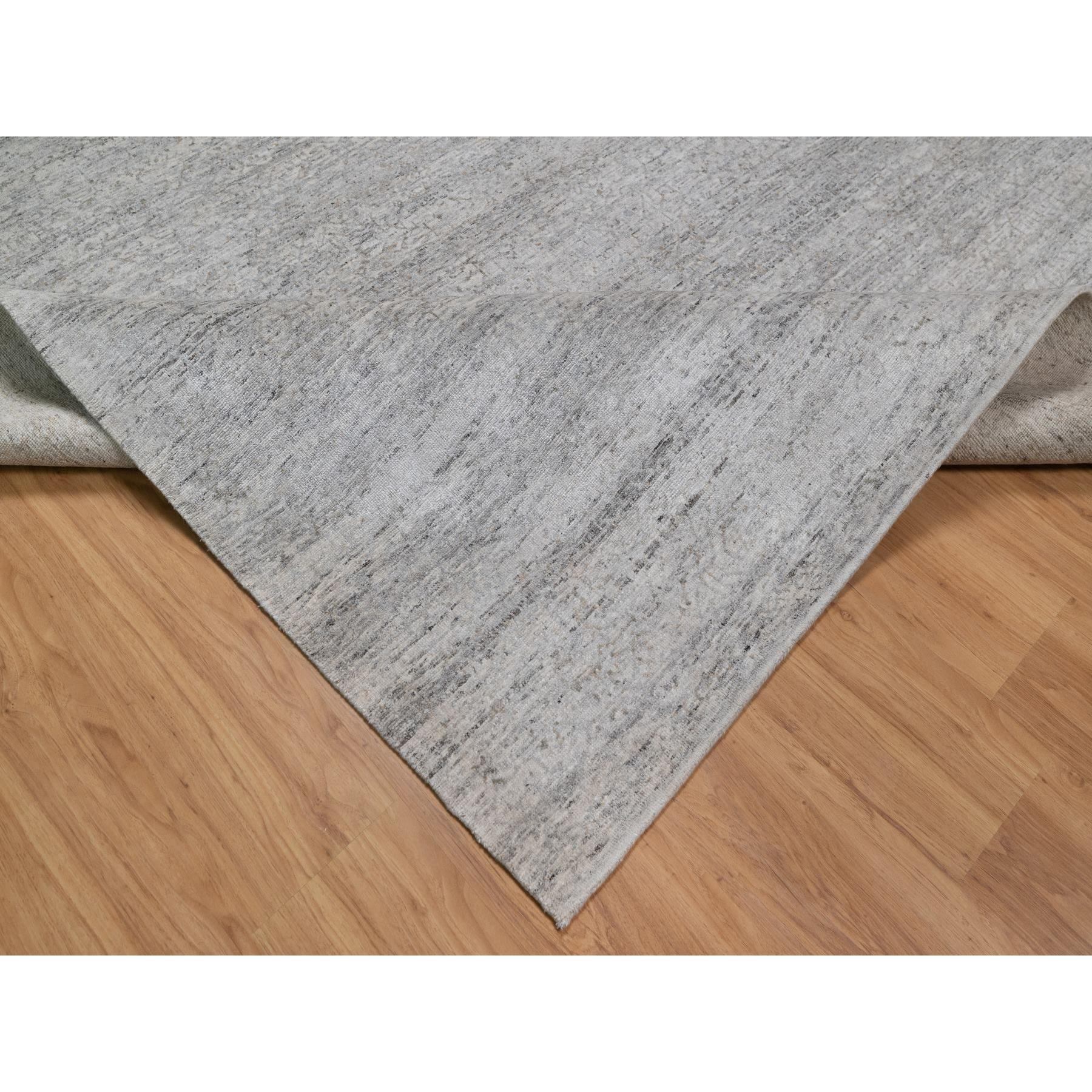 8'1"x10'2" Light Gray with Soft Colors, Nepali Weave, Modern Design, Undyed Natural Wool, Shaved Low, Tone on Tone, Hand Knotted, Oriental Rug Sh91409