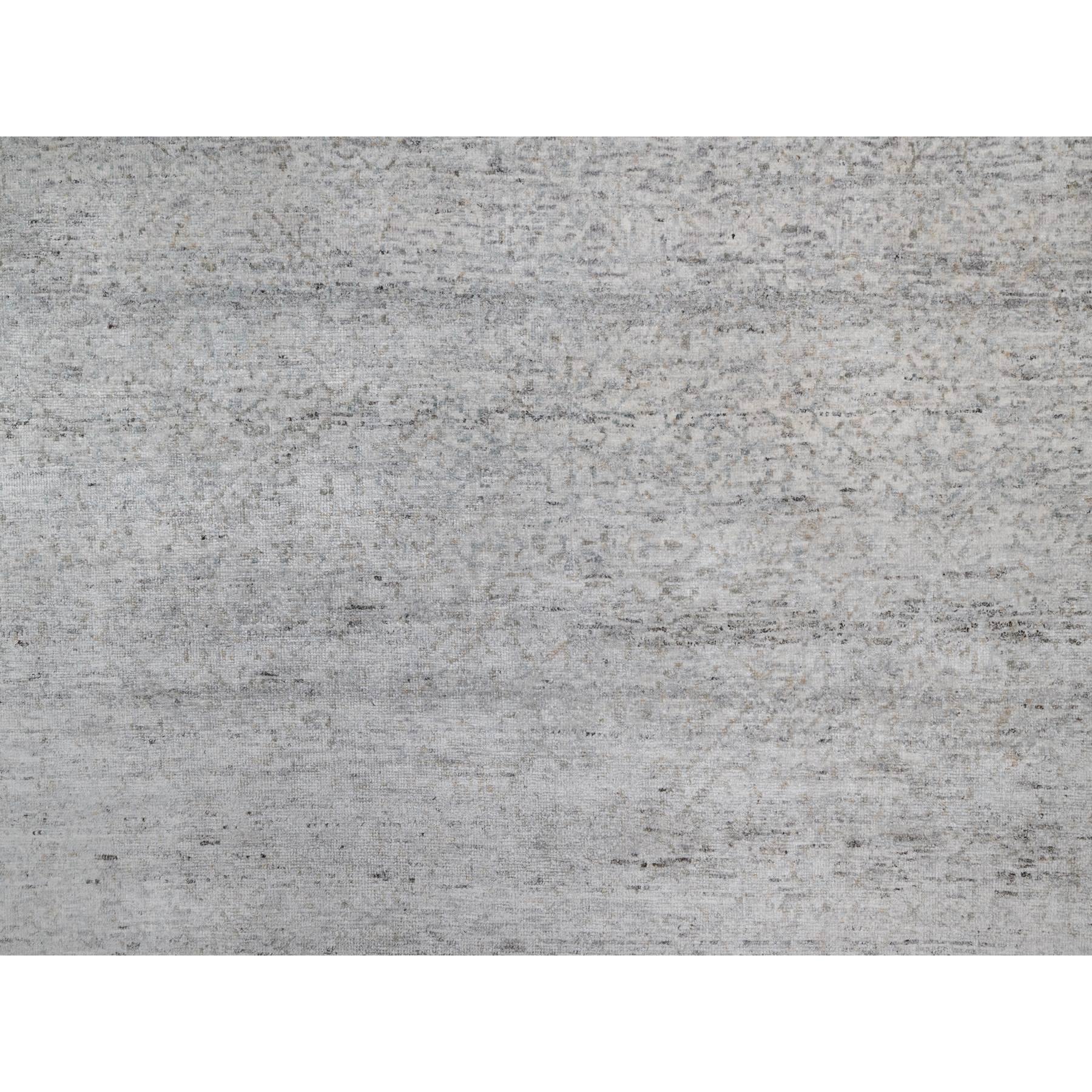 8'1"x10'2" Light Gray with Soft Colors, Nepali Weave, Modern Design, Undyed Natural Wool, Shaved Low, Tone on Tone, Hand Knotted, Oriental Rug Sh91409