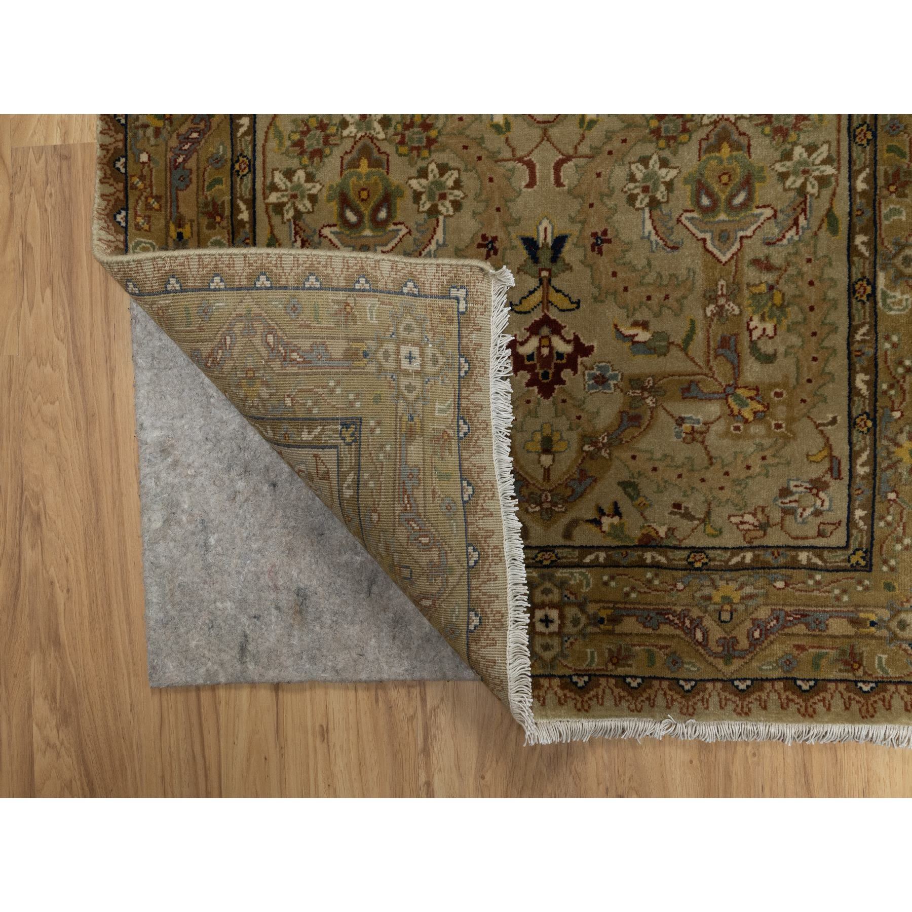 2'10"x12' Peanut Brown, Tabriz Revival, 300 KPSI, Hand Spun New Zealand Wool and Silk, Denser Weave, Hand Knotted, Thick and Plush, Runner, Oriental Rug Sh91410