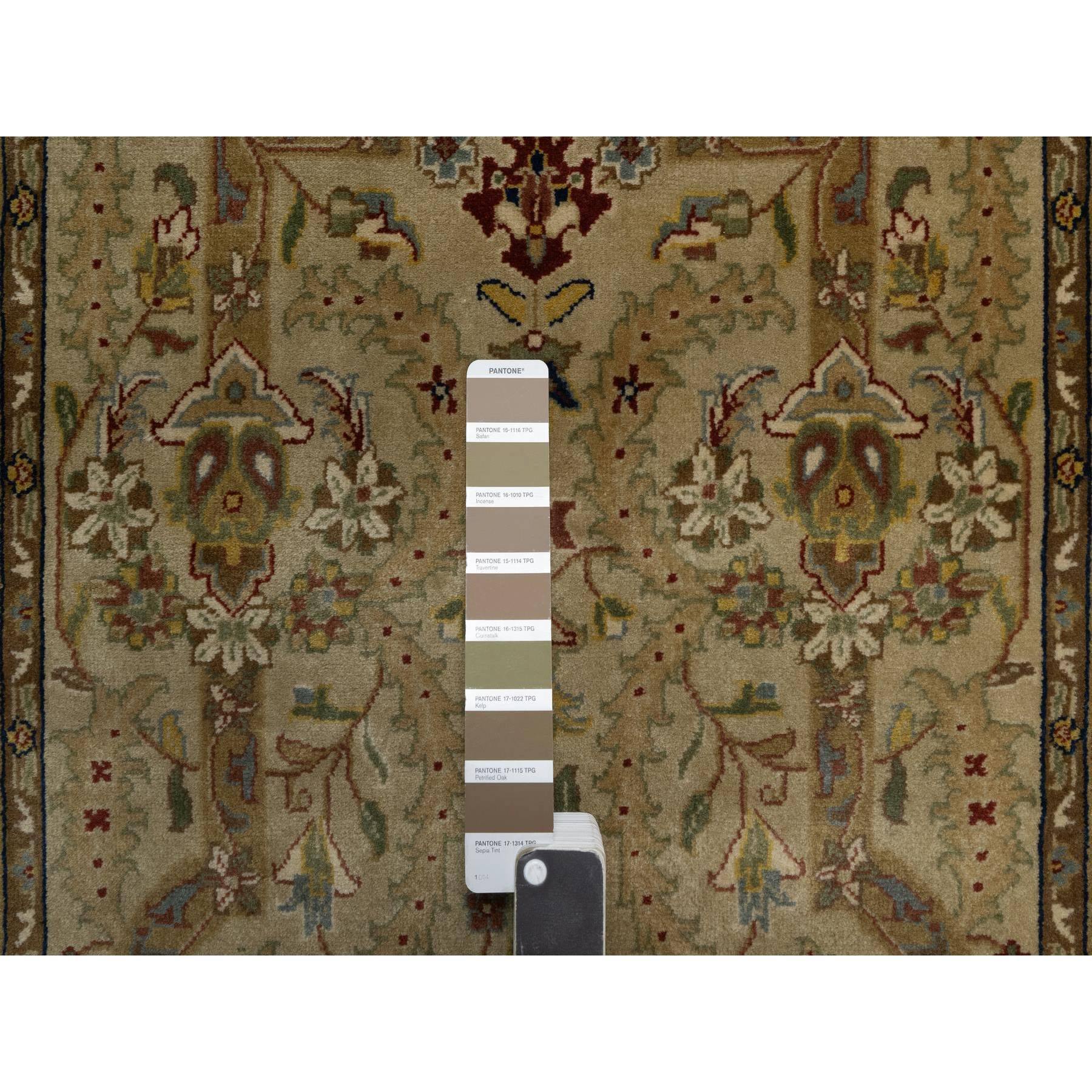 2'10"x12' Peanut Brown, Tabriz Revival, 300 KPSI, Hand Spun New Zealand Wool and Silk, Denser Weave, Hand Knotted, Thick and Plush, Runner, Oriental Rug Sh91410