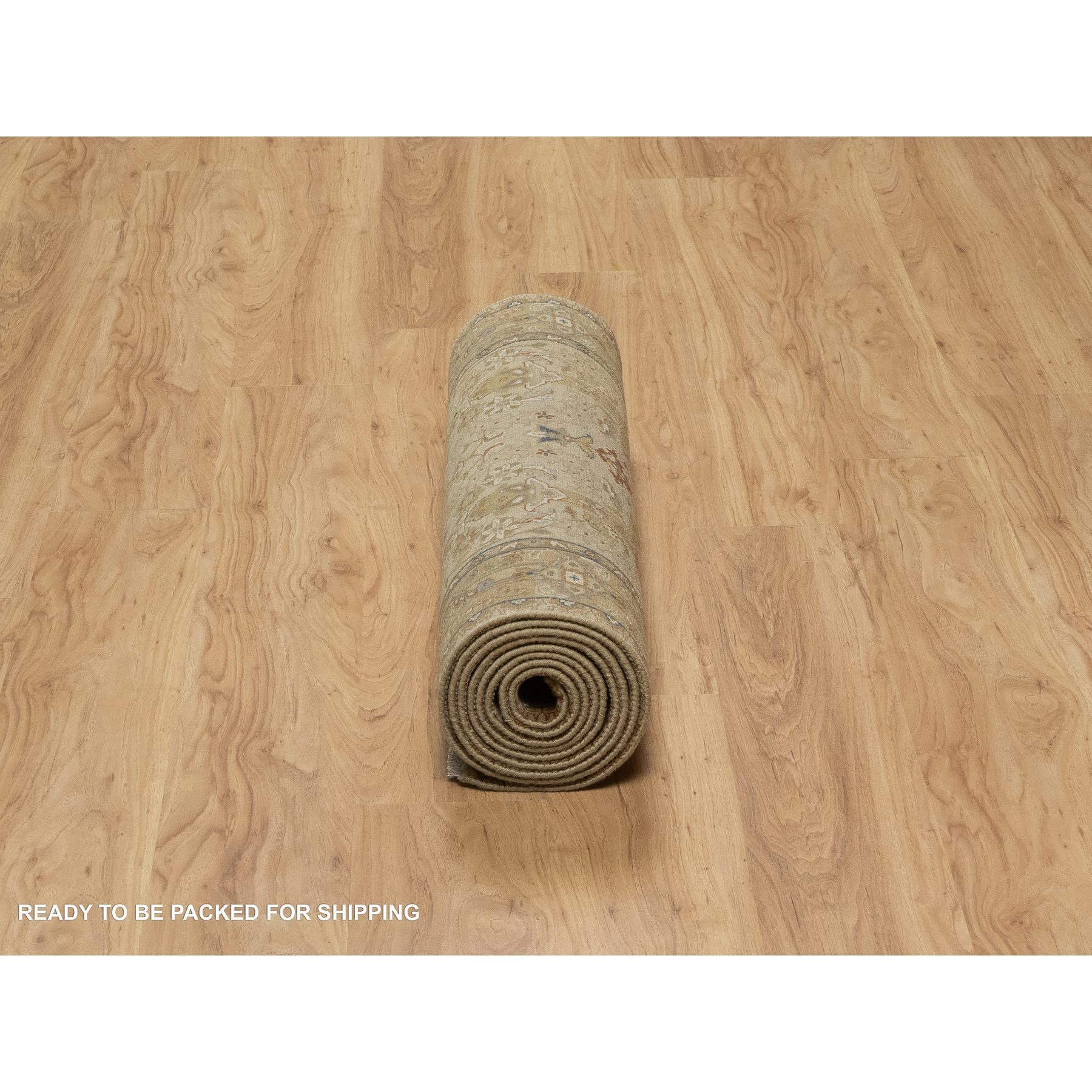 2'10"x12' Peanut Brown, Tabriz Revival, 300 KPSI, Hand Spun New Zealand Wool and Silk, Denser Weave, Hand Knotted, Thick and Plush, Runner, Oriental Rug Sh91410