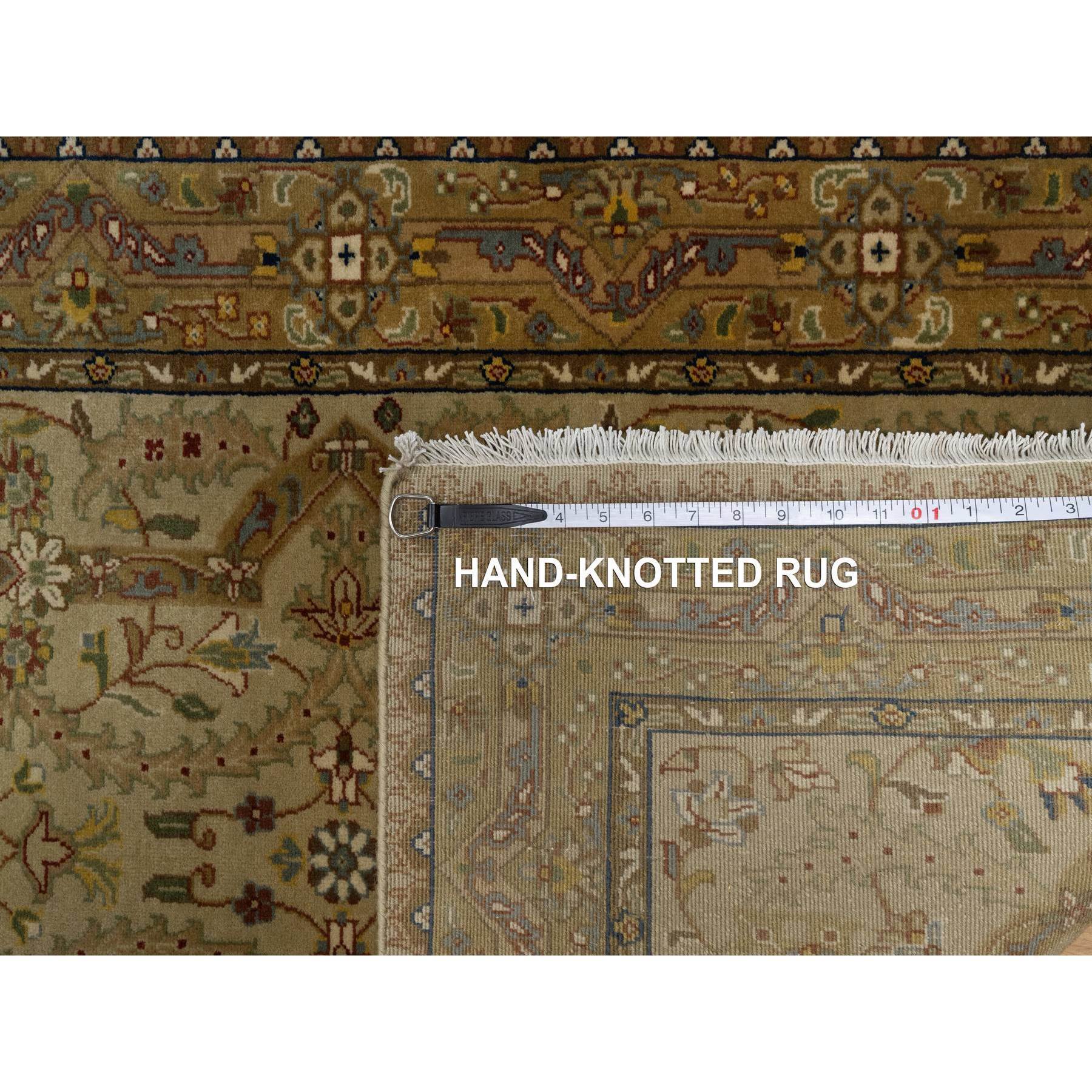 2'10"x12' Peanut Brown, Tabriz Revival, 300 KPSI, Hand Spun New Zealand Wool and Silk, Denser Weave, Hand Knotted, Thick and Plush, Runner, Oriental Rug Sh91410