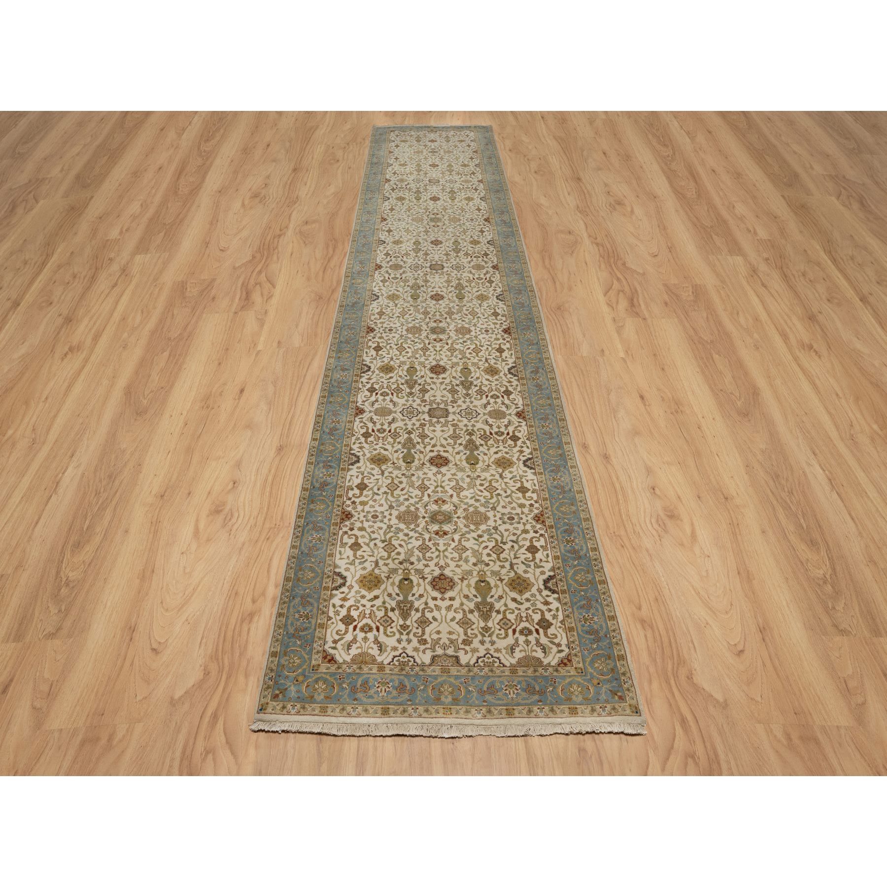 3'1"x15'6" Parchment White, Tabriz Revival, 300 KPSI, Hand Knotted, Hand Spun New Zealand Wool, XL Runner, Oriental Rug Sh91411