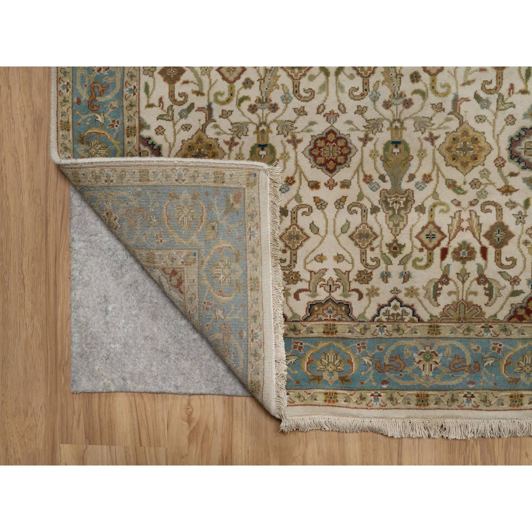 3'1"x15'6" Parchment White, Tabriz Revival, 300 KPSI, Hand Knotted, Hand Spun New Zealand Wool, XL Runner, Oriental Rug Sh91411