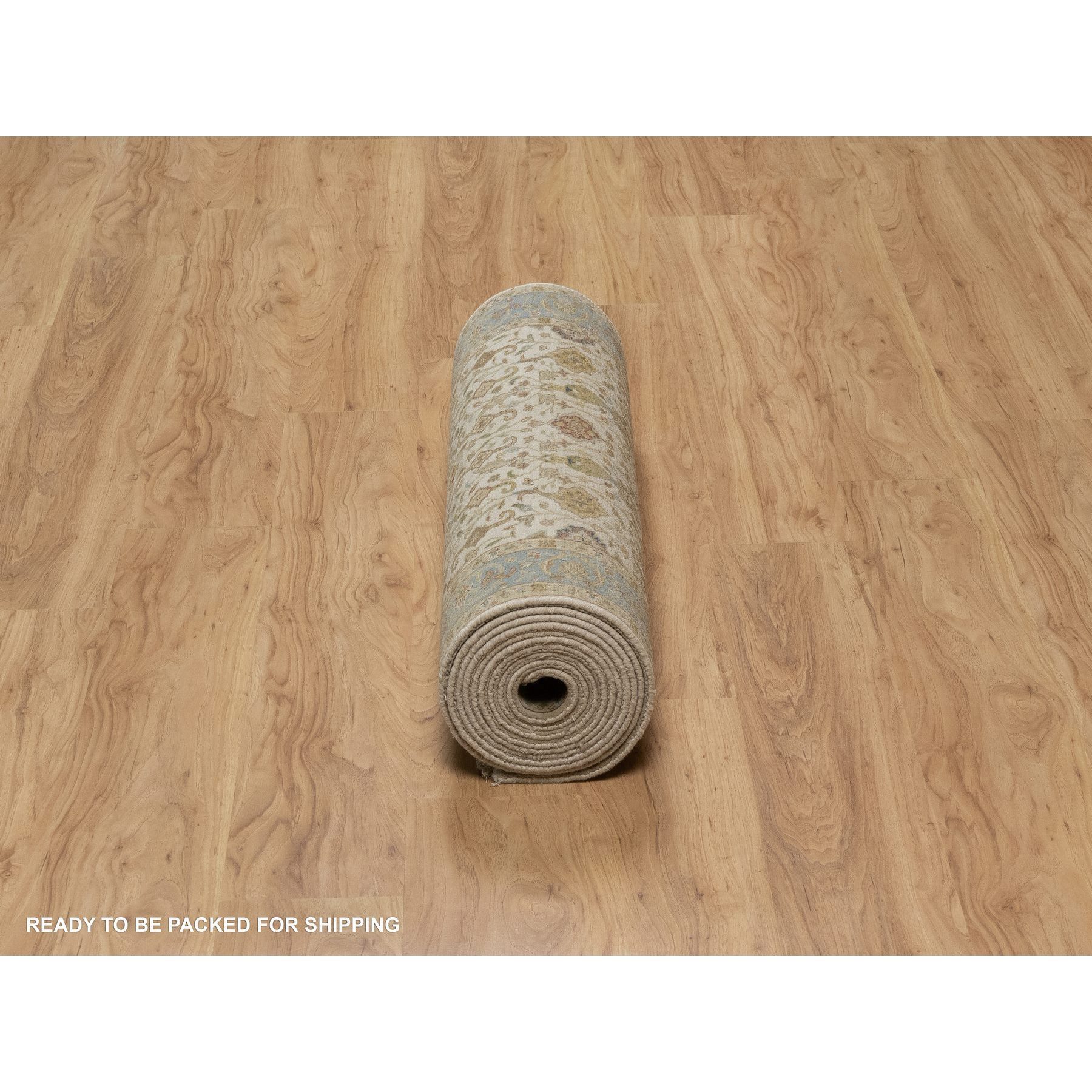 3'1"x15'6" Parchment White, Tabriz Revival, 300 KPSI, Hand Knotted, Hand Spun New Zealand Wool, XL Runner, Oriental Rug Sh91411