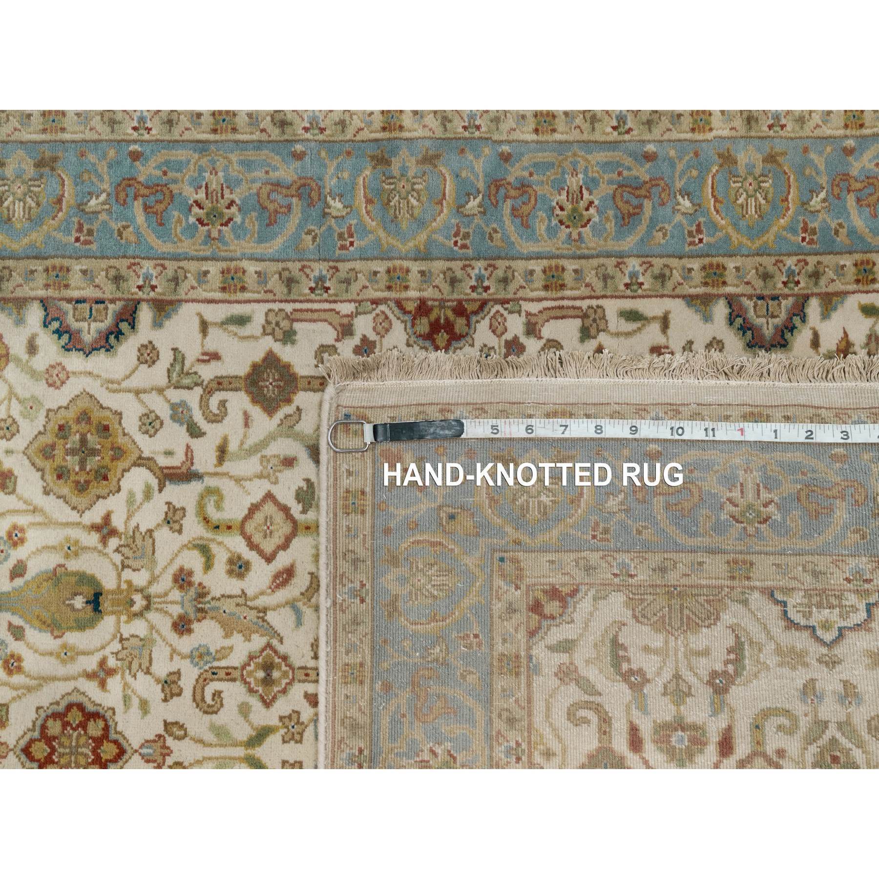 3'1"x15'6" Parchment White, Tabriz Revival, 300 KPSI, Hand Knotted, Hand Spun New Zealand Wool, XL Runner, Oriental Rug Sh91411