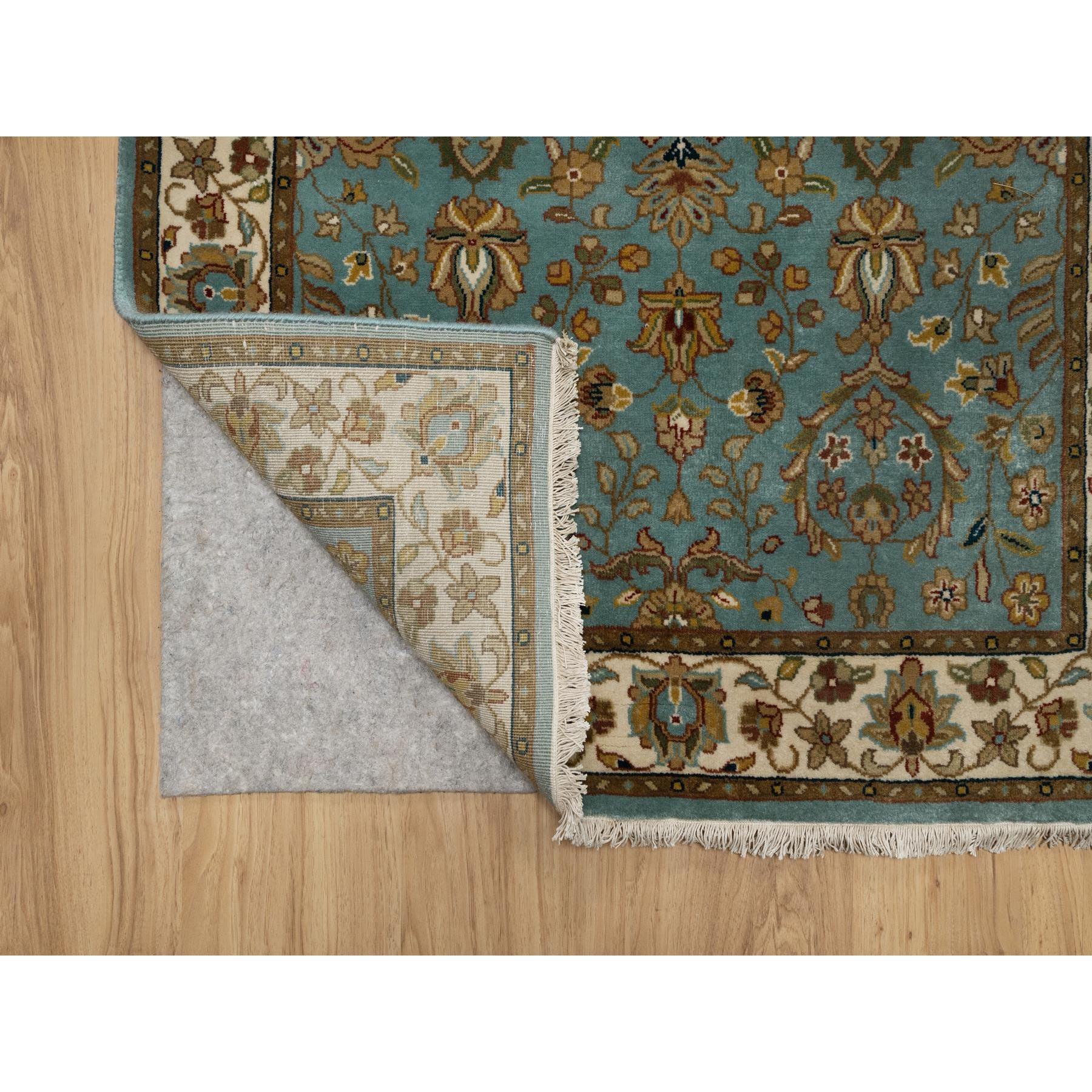3'2"x19'7" Aegean Blue, Tabriz Revival, Hand Knotted, Hand Spun New Zealand Wool, 300 KPSI, XL Runner, Oriental Rug Sh91412