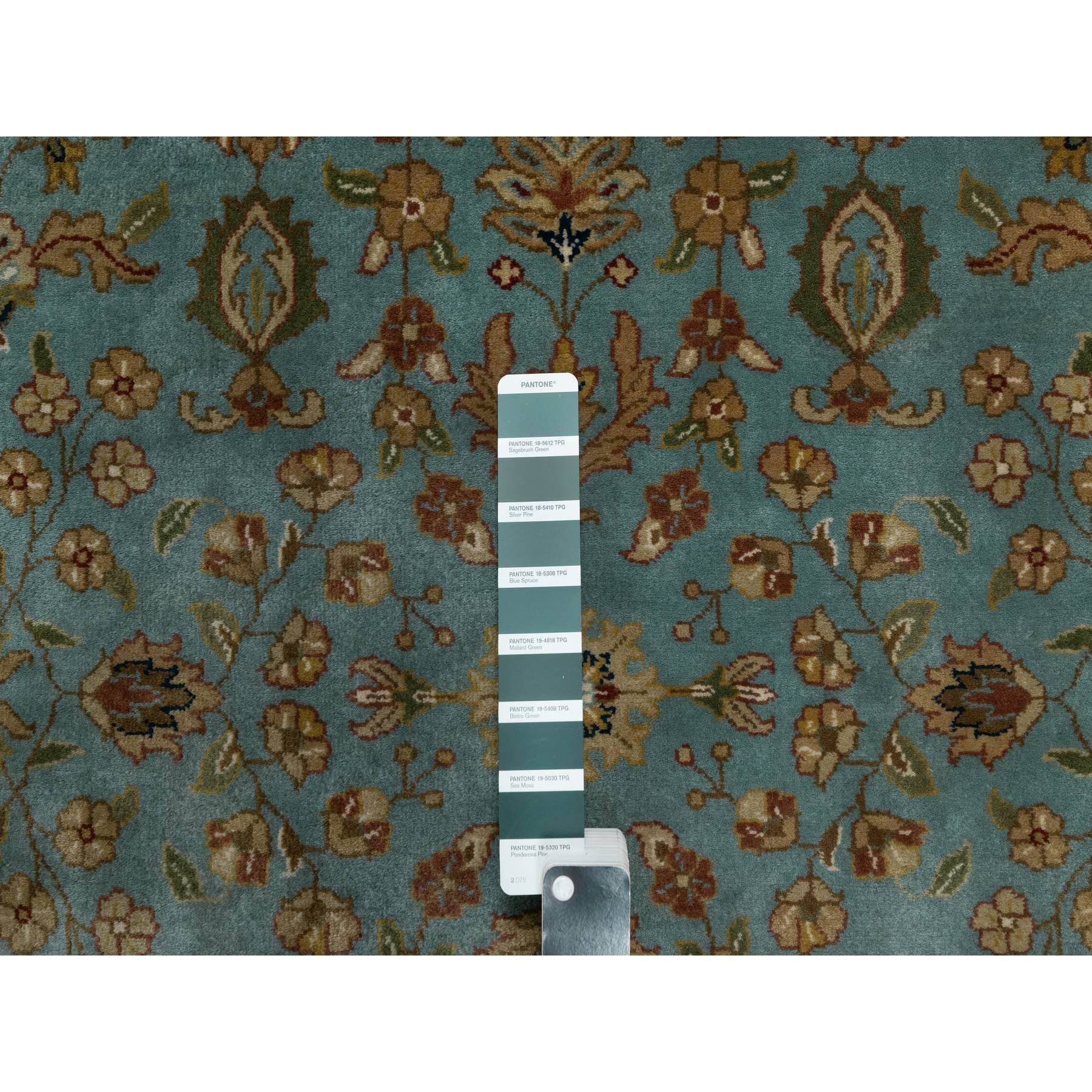3'2"x19'7" Aegean Blue, Tabriz Revival, Hand Knotted, Hand Spun New Zealand Wool, 300 KPSI, XL Runner, Oriental Rug Sh91412