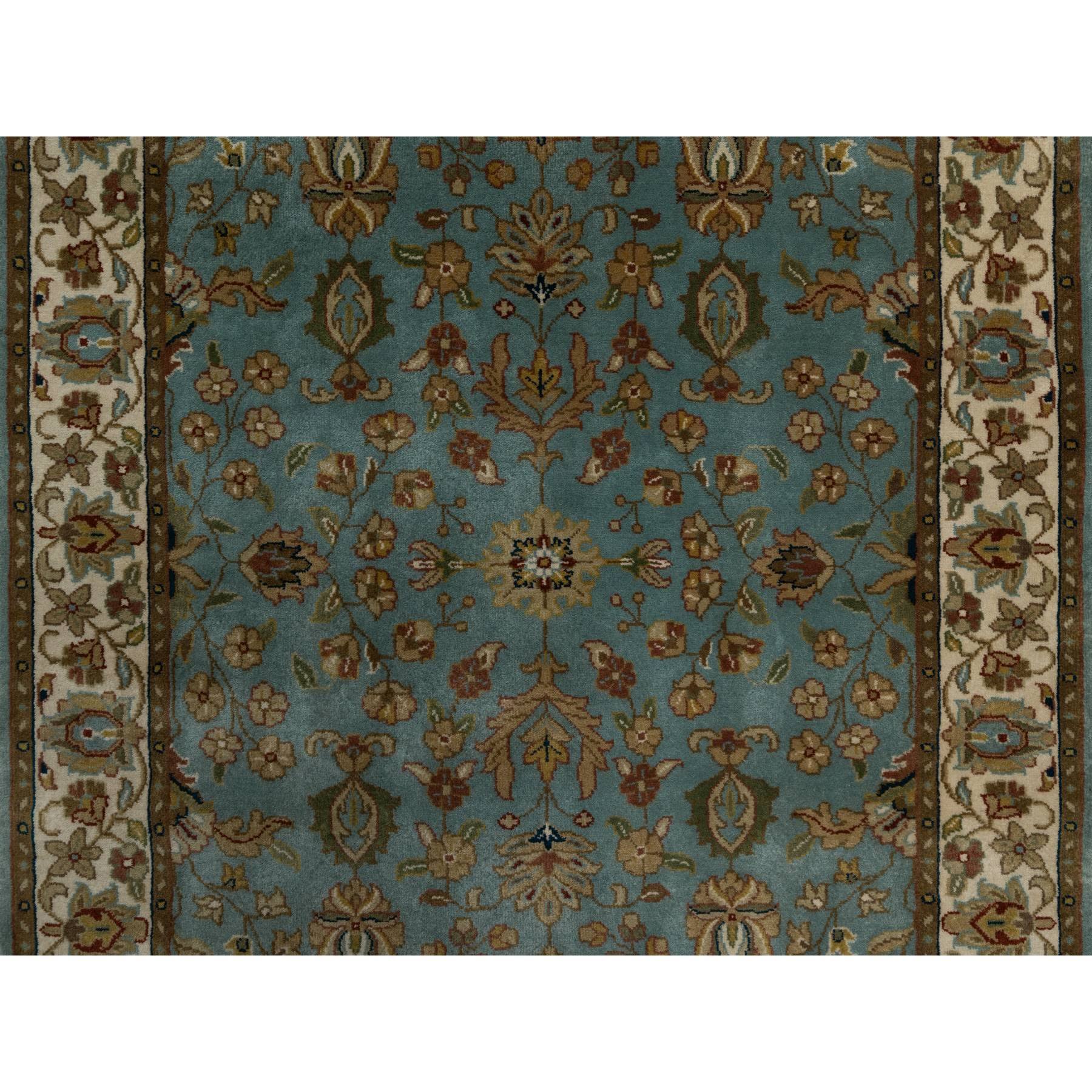 3'2"x19'7" Aegean Blue, Tabriz Revival, Hand Knotted, Hand Spun New Zealand Wool, 300 KPSI, XL Runner, Oriental Rug Sh91412