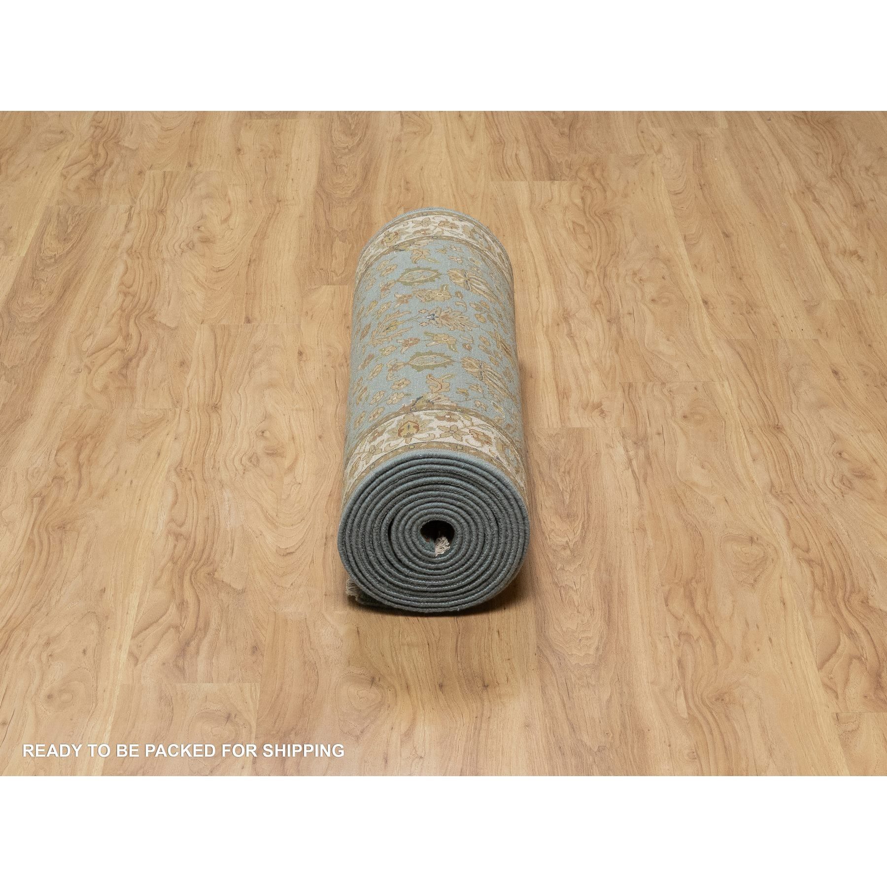 3'2"x19'7" Aegean Blue, Tabriz Revival, Hand Knotted, Hand Spun New Zealand Wool, 300 KPSI, XL Runner, Oriental Rug Sh91412