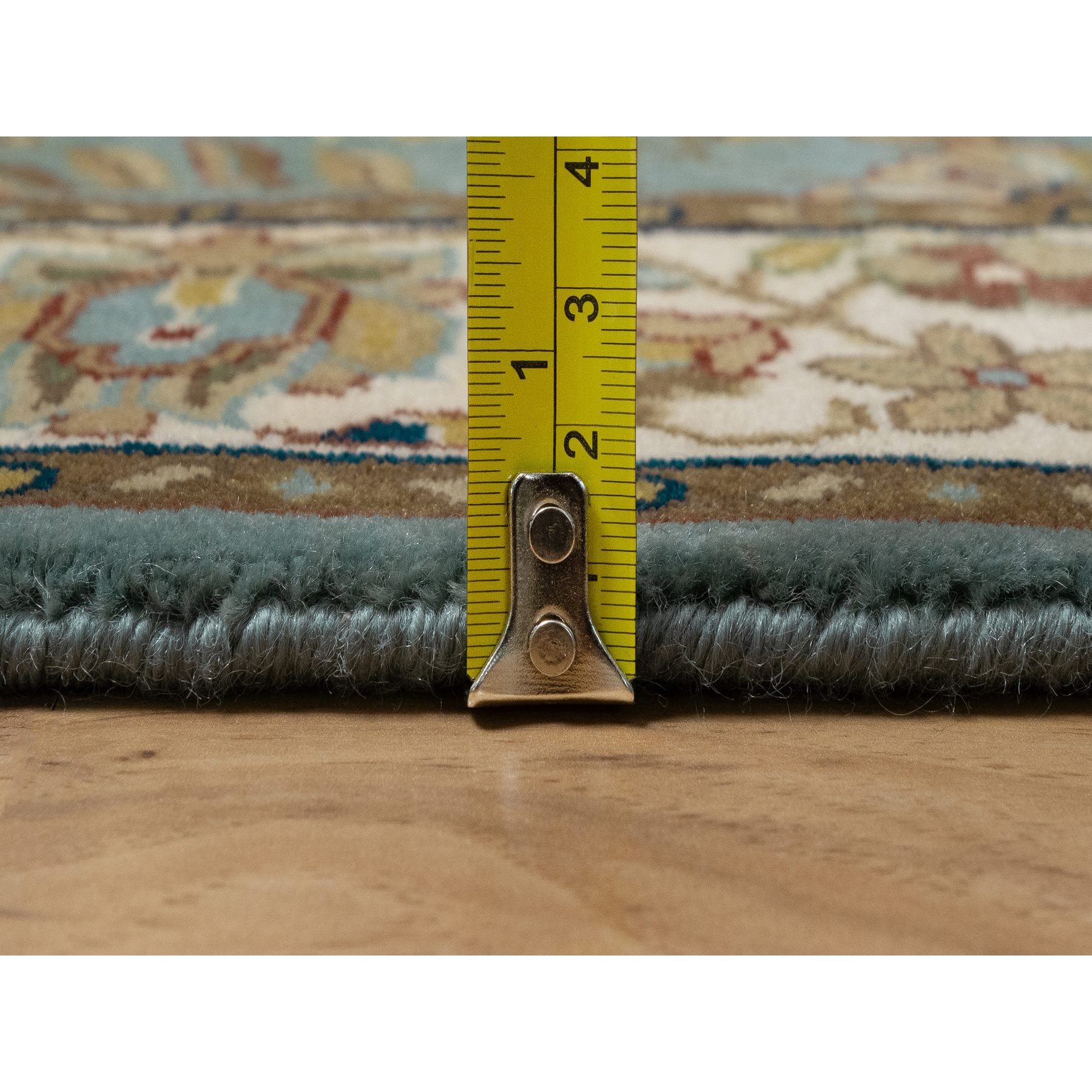 3'2"x19'7" Aegean Blue, Tabriz Revival, Hand Knotted, Hand Spun New Zealand Wool, 300 KPSI, XL Runner, Oriental Rug Sh91412