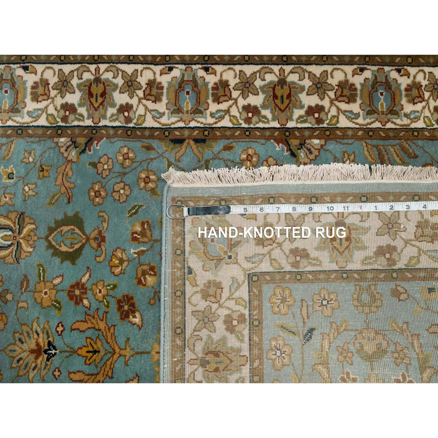 3'2"x19'7" Aegean Blue, Tabriz Revival, Hand Knotted, Hand Spun New Zealand Wool, 300 KPSI, XL Runner, Oriental Rug Sh91412