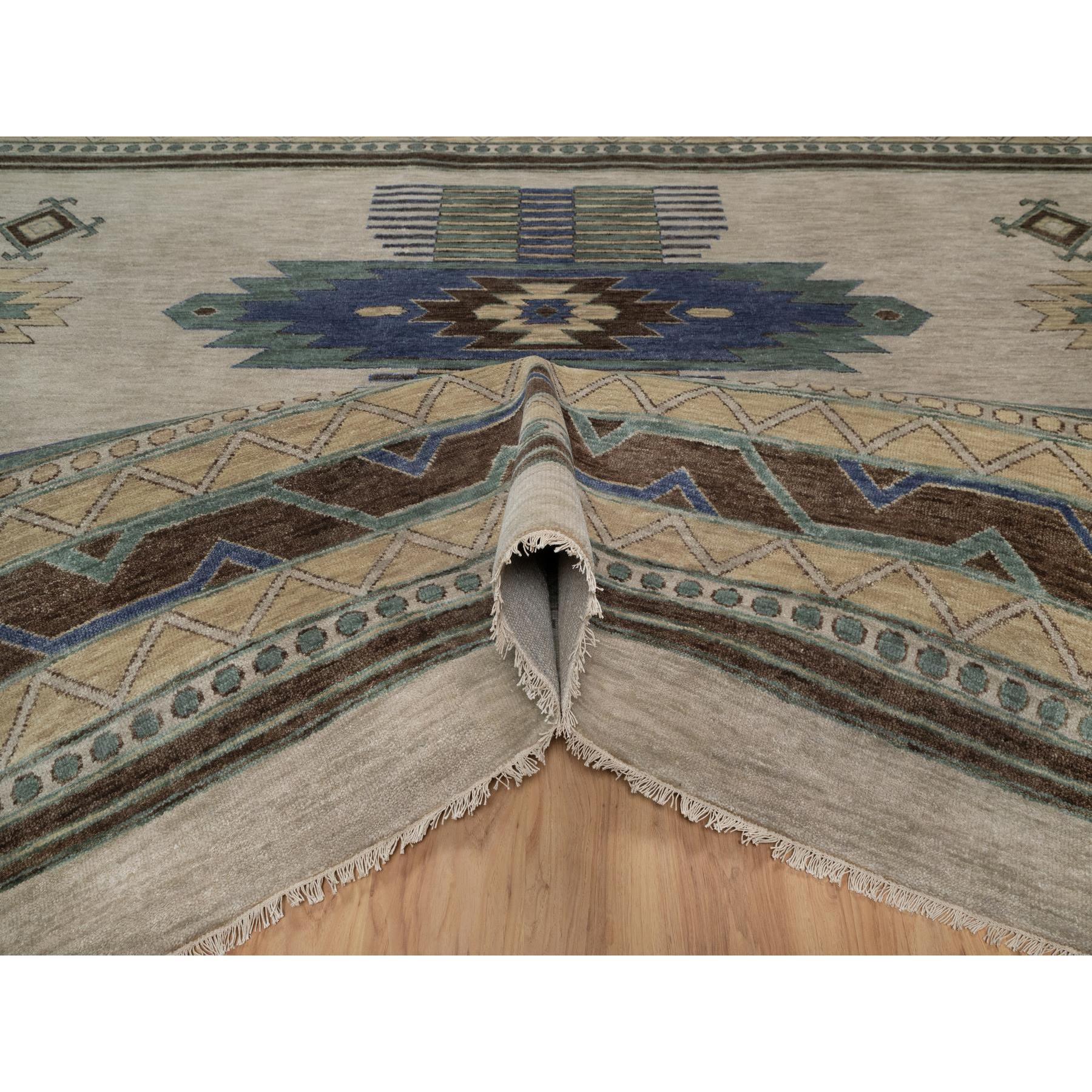 10'x14'1" Beige, Southwestern American Indian Design with Piled Construction, Plush and Lush, Hand Knotted, Pure Wool, Oriental Rug Sh91413