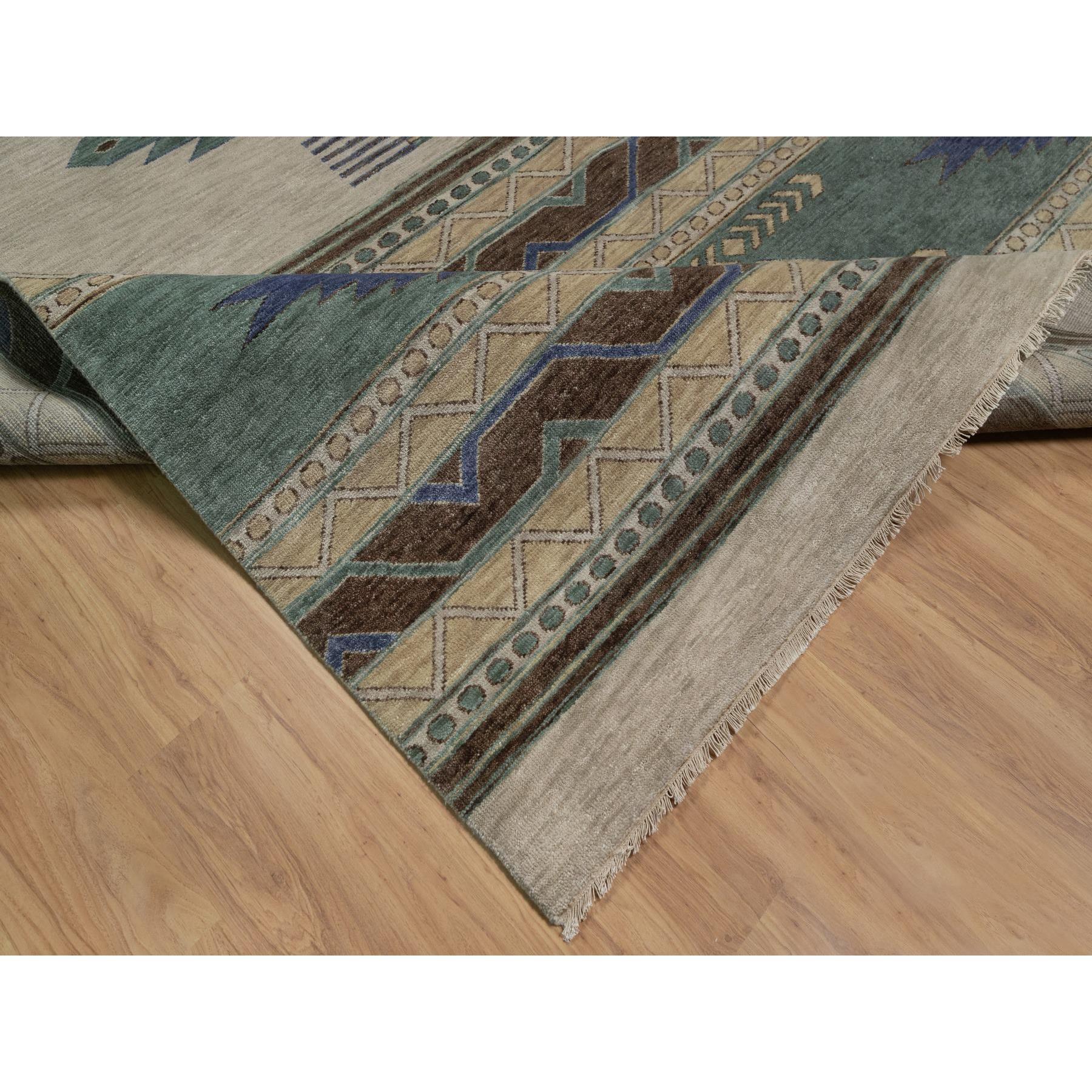 10'x14'1" Beige, Southwestern American Indian Design with Piled Construction, Plush and Lush, Hand Knotted, Pure Wool, Oriental Rug Sh91413