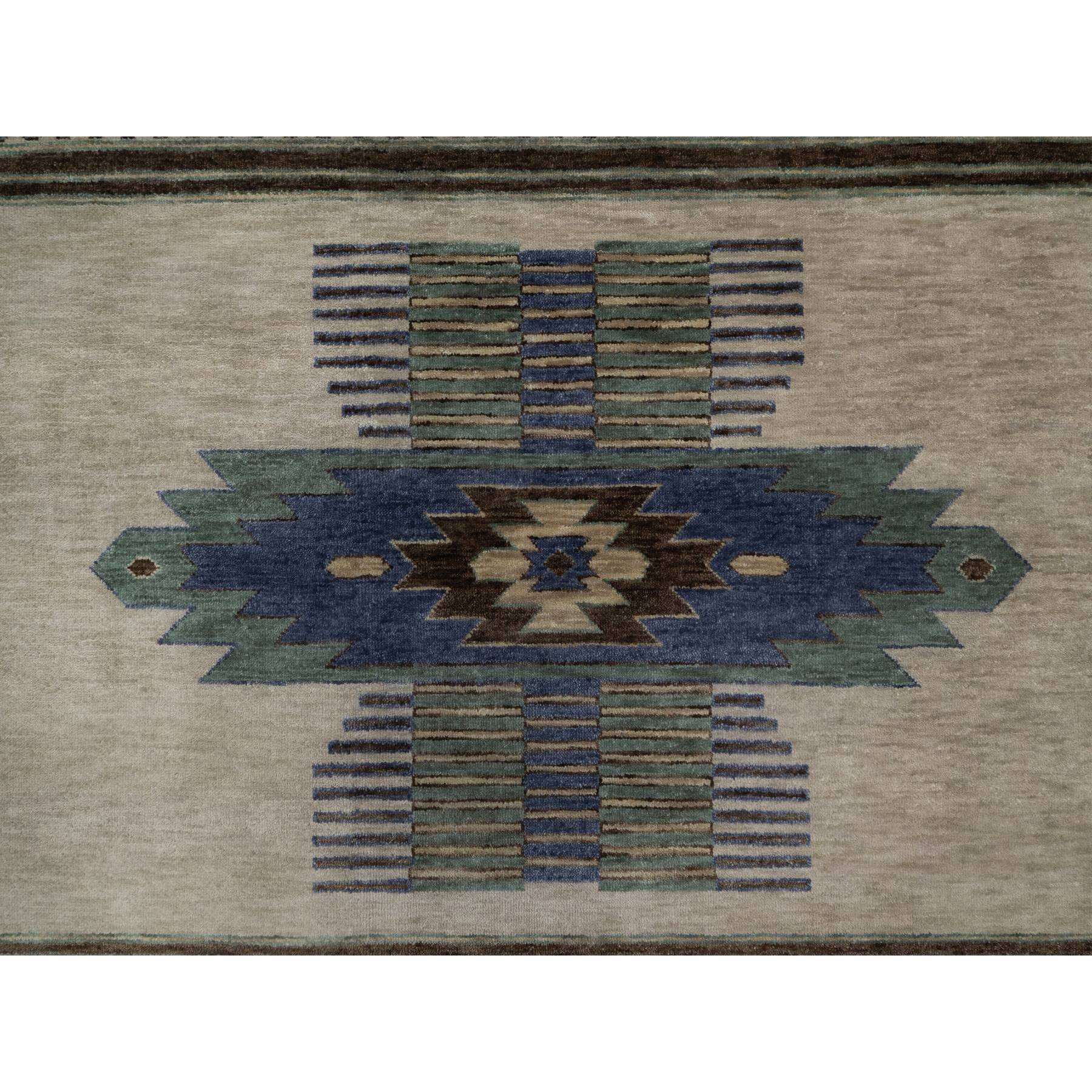 10'x14'1" Beige, Southwestern American Indian Design with Piled Construction, Plush and Lush, Hand Knotted, Pure Wool, Oriental Rug Sh91413