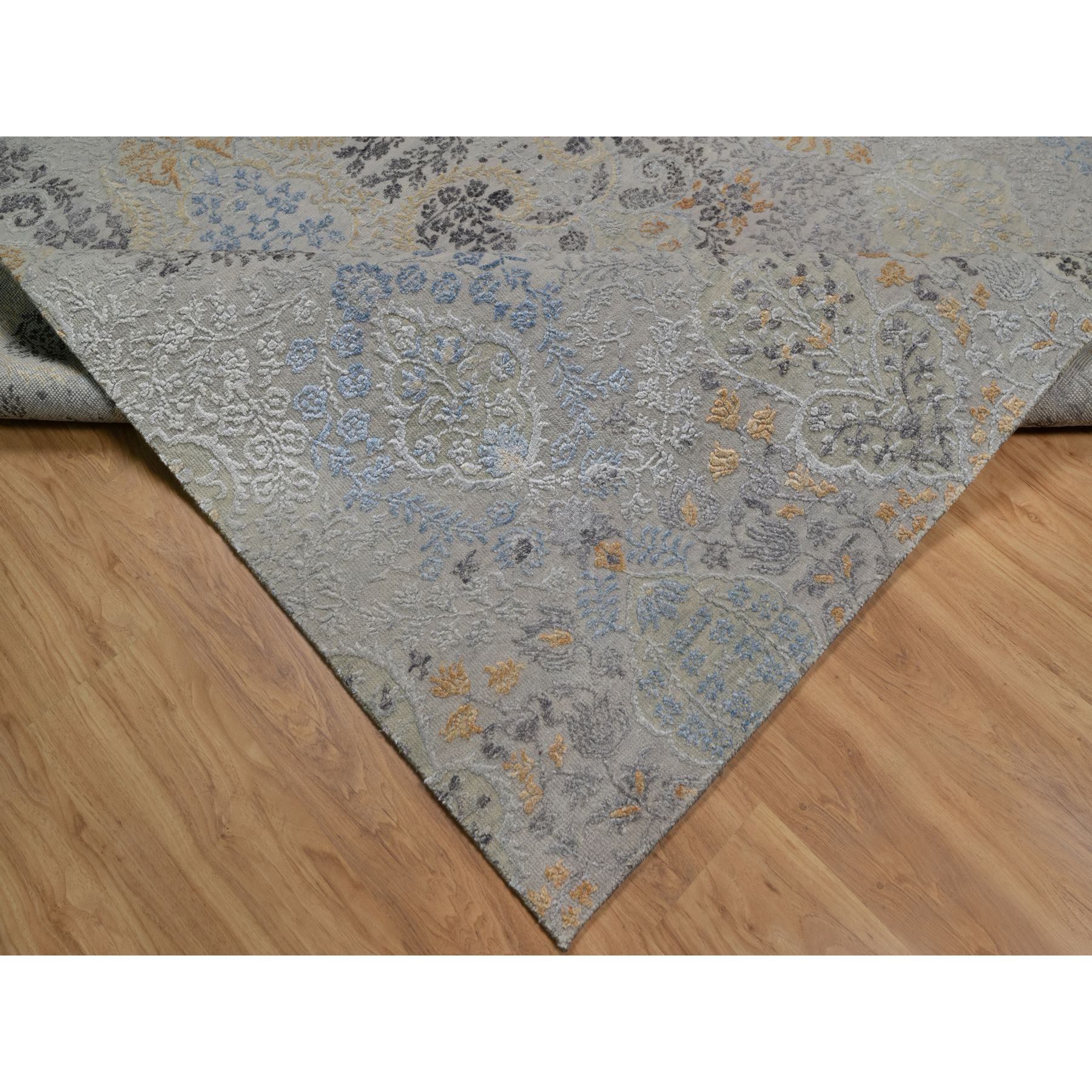 7'10"x10' Medium Gray, Jewelry Design, Wool with Textured Silk, Tone on Tone, Transitional, Hand Knotted, Oriental Rug Sh91414