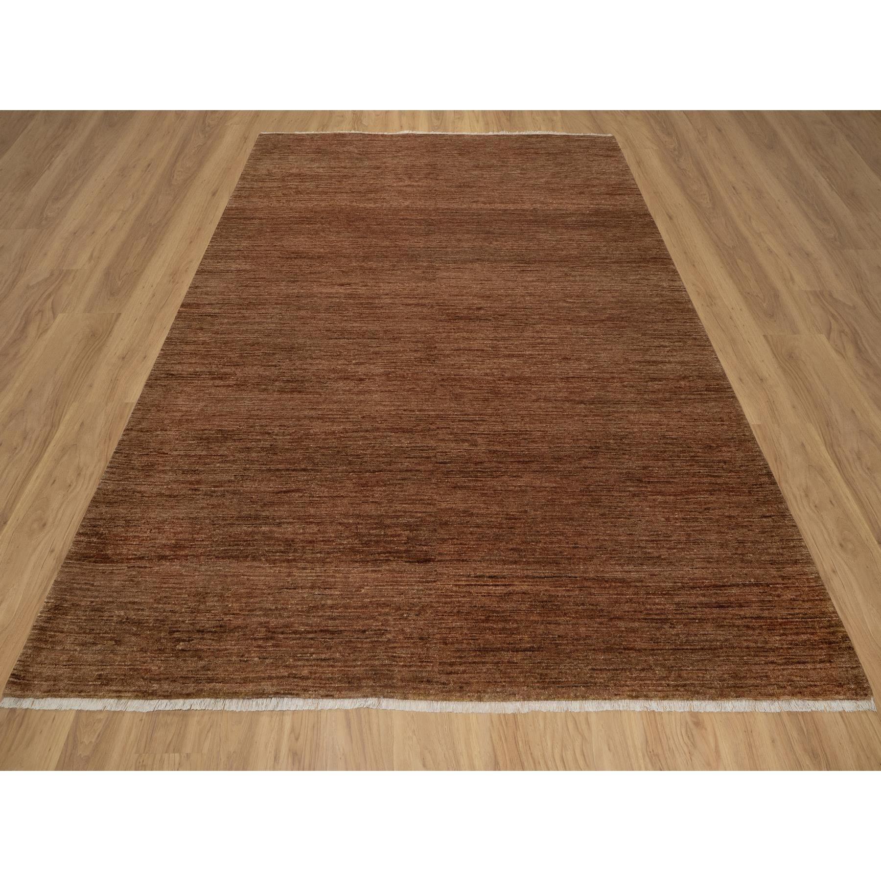 8'2"x10' Chocolate Brown, Plain Solid Design, Shaved Low, Zero Pile, 100% Wool, Hand Knotted, Oriental Rug Sh91416