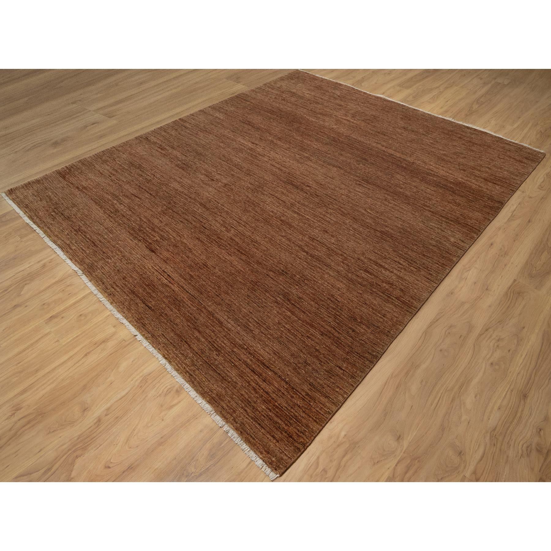 8'2"x10' Chocolate Brown, Plain Solid Design, Shaved Low, Zero Pile, 100% Wool, Hand Knotted, Oriental Rug Sh91416
