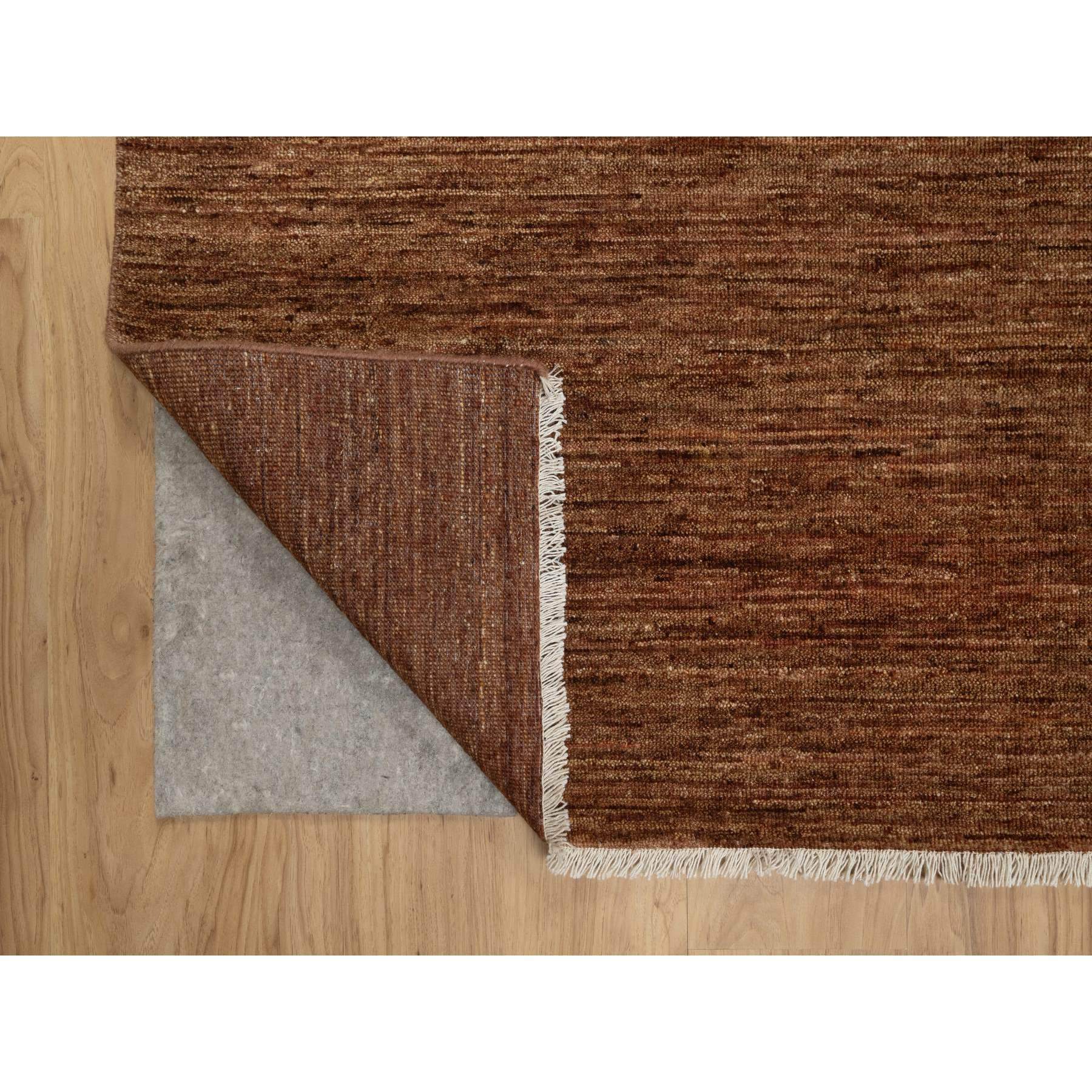 8'2"x10' Chocolate Brown, Plain Solid Design, Shaved Low, Zero Pile, 100% Wool, Hand Knotted, Oriental Rug Sh91416