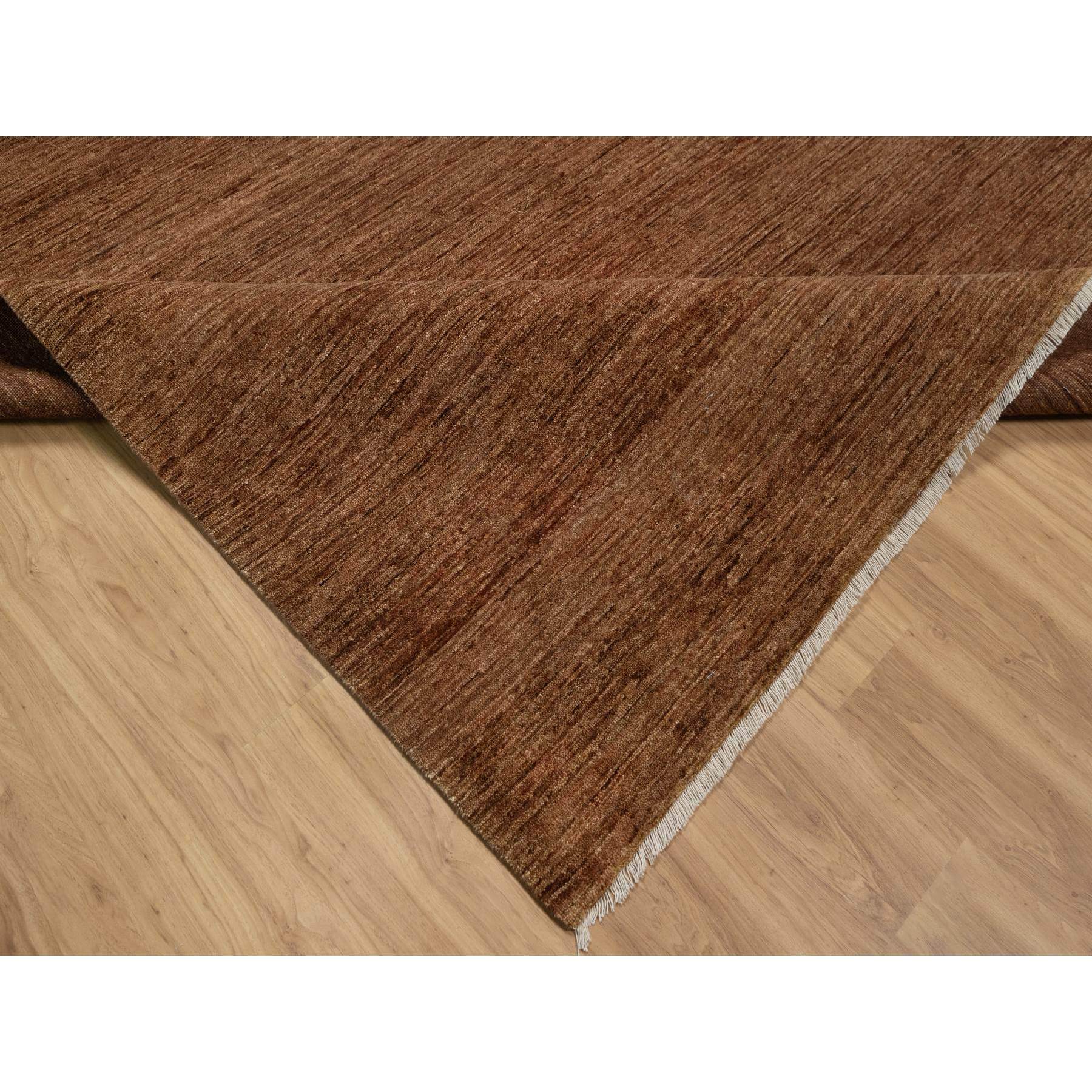 8'2"x10' Chocolate Brown, Plain Solid Design, Shaved Low, Zero Pile, 100% Wool, Hand Knotted, Oriental Rug Sh91416