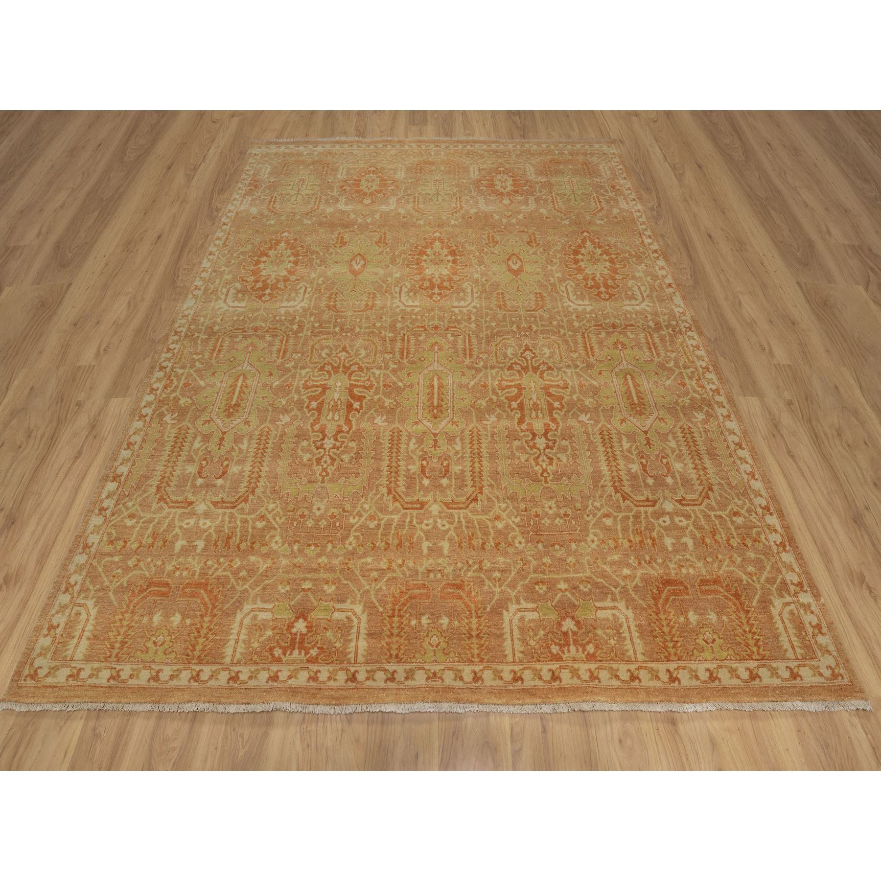 8'x9'10" Honey Brown and Burnt Orange, Oushak Design, Zero Pile, Hand Knotted, 100% Wool, Densely Woven, Oriental Rug Sh91417