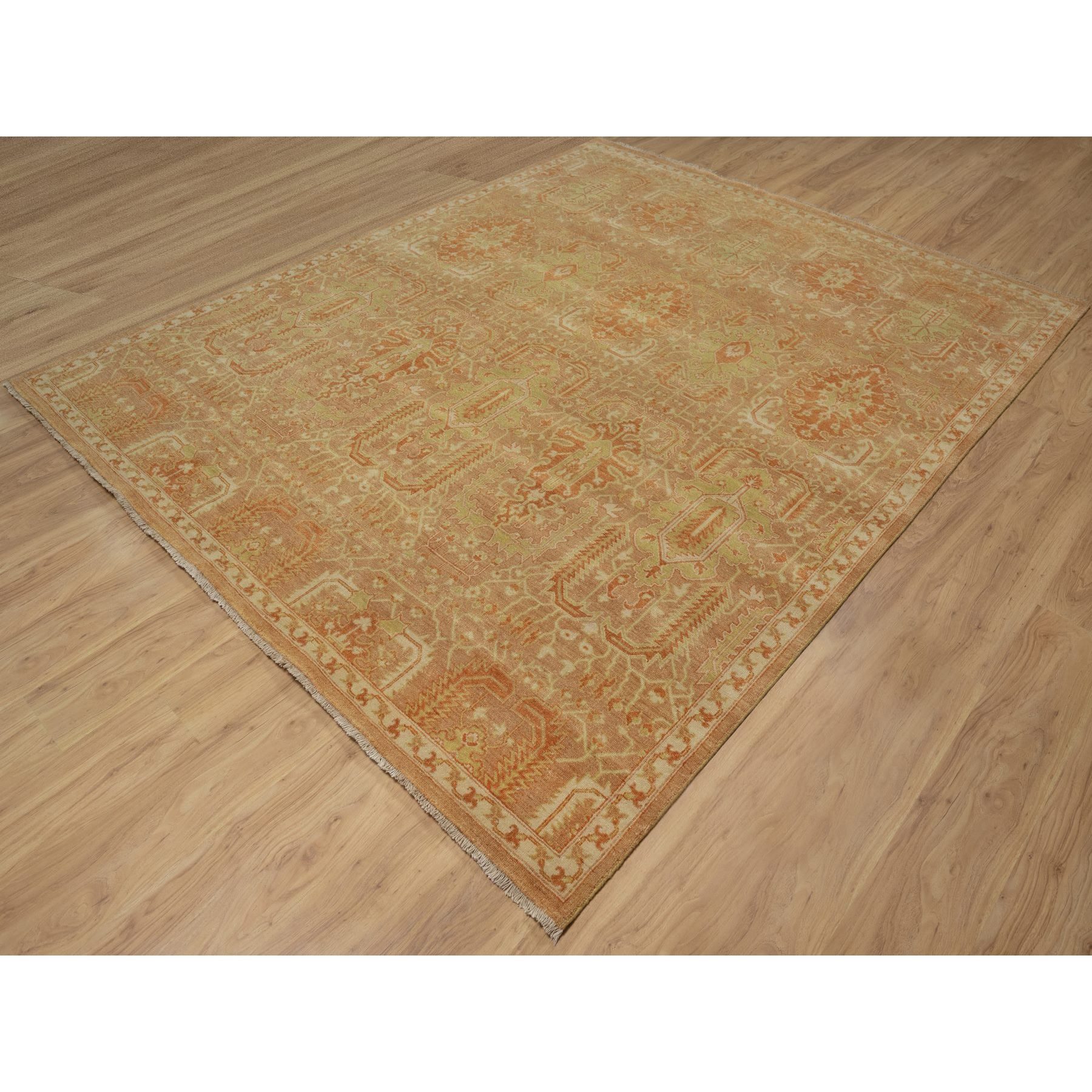 8'x9'10" Honey Brown and Burnt Orange, Oushak Design, Zero Pile, Hand Knotted, 100% Wool, Densely Woven, Oriental Rug Sh91417
