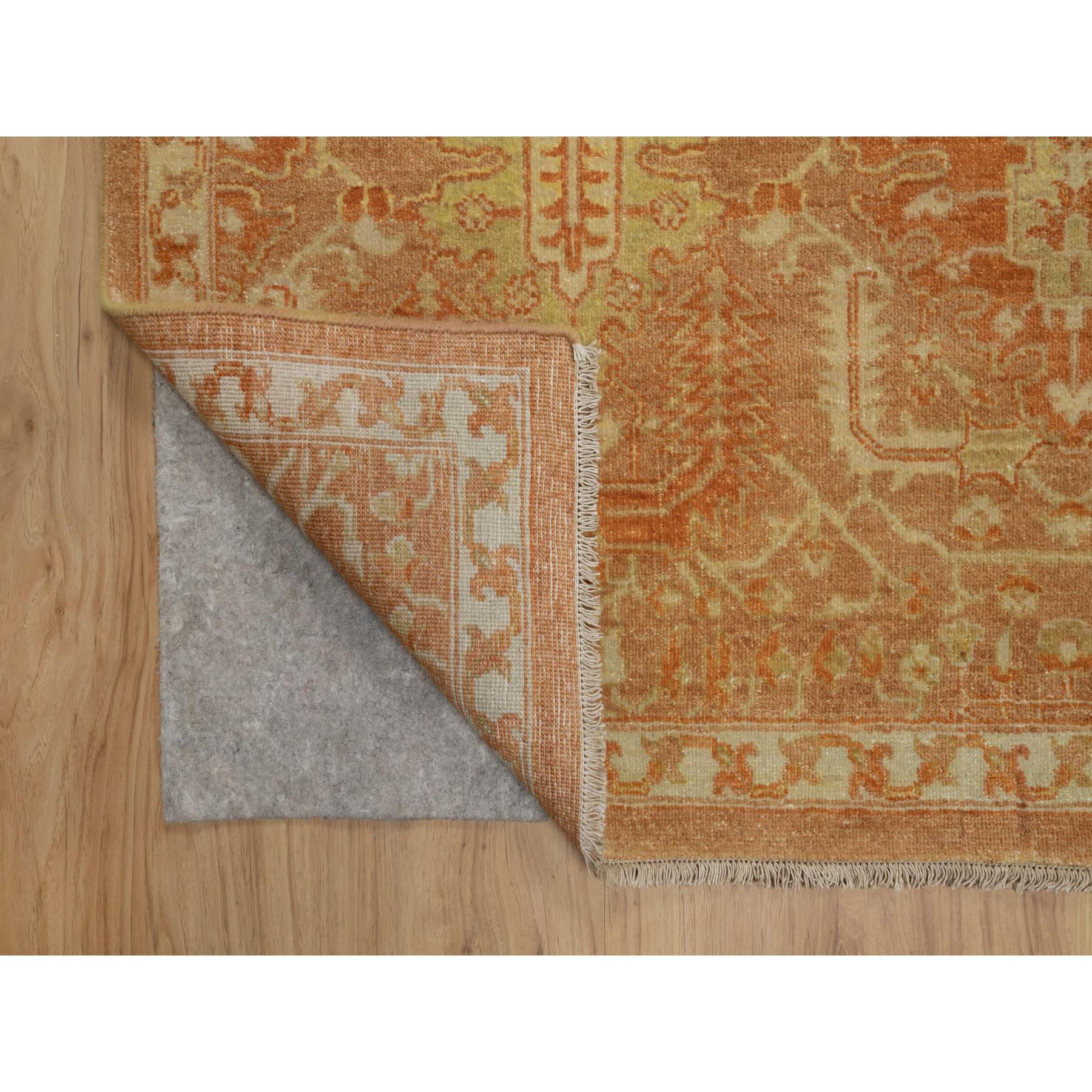 8'x9'10" Honey Brown and Burnt Orange, Oushak Design, Zero Pile, Hand Knotted, 100% Wool, Densely Woven, Oriental Rug Sh91417