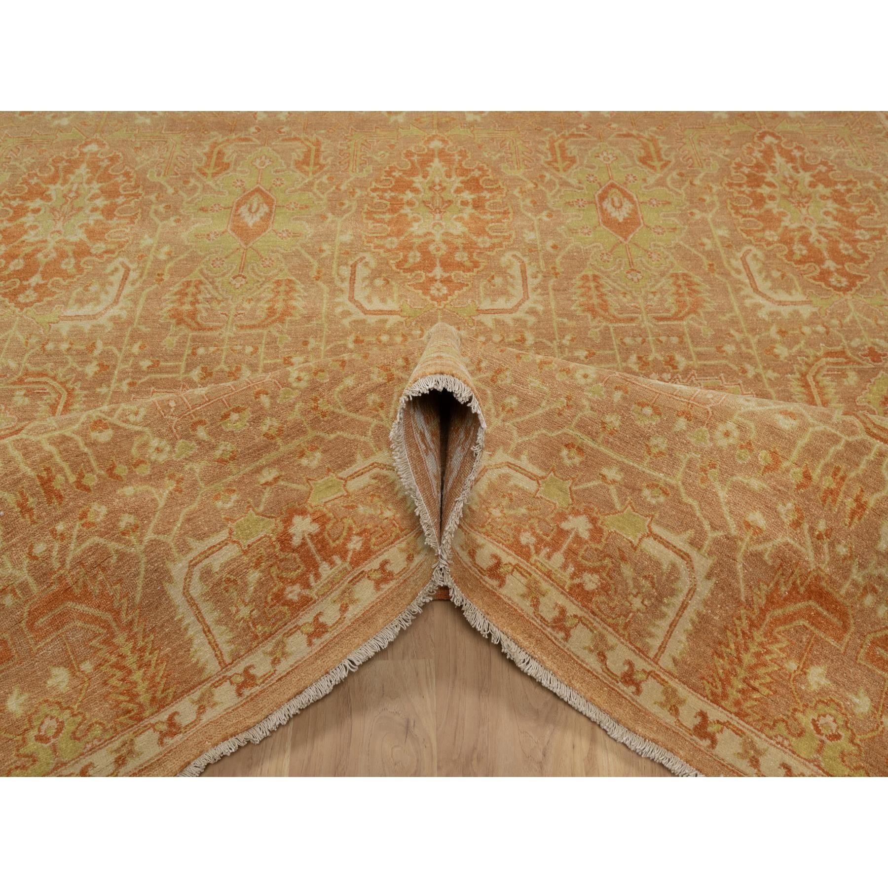 8'x9'10" Honey Brown and Burnt Orange, Oushak Design, Zero Pile, Hand Knotted, 100% Wool, Densely Woven, Oriental Rug Sh91417