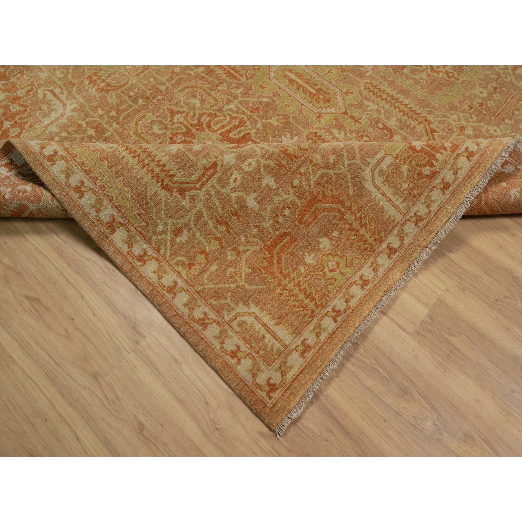8'x9'10" Honey Brown and Burnt Orange, Oushak Design, Zero Pile, Hand Knotted, 100% Wool, Densely Woven, Oriental Rug Sh91417