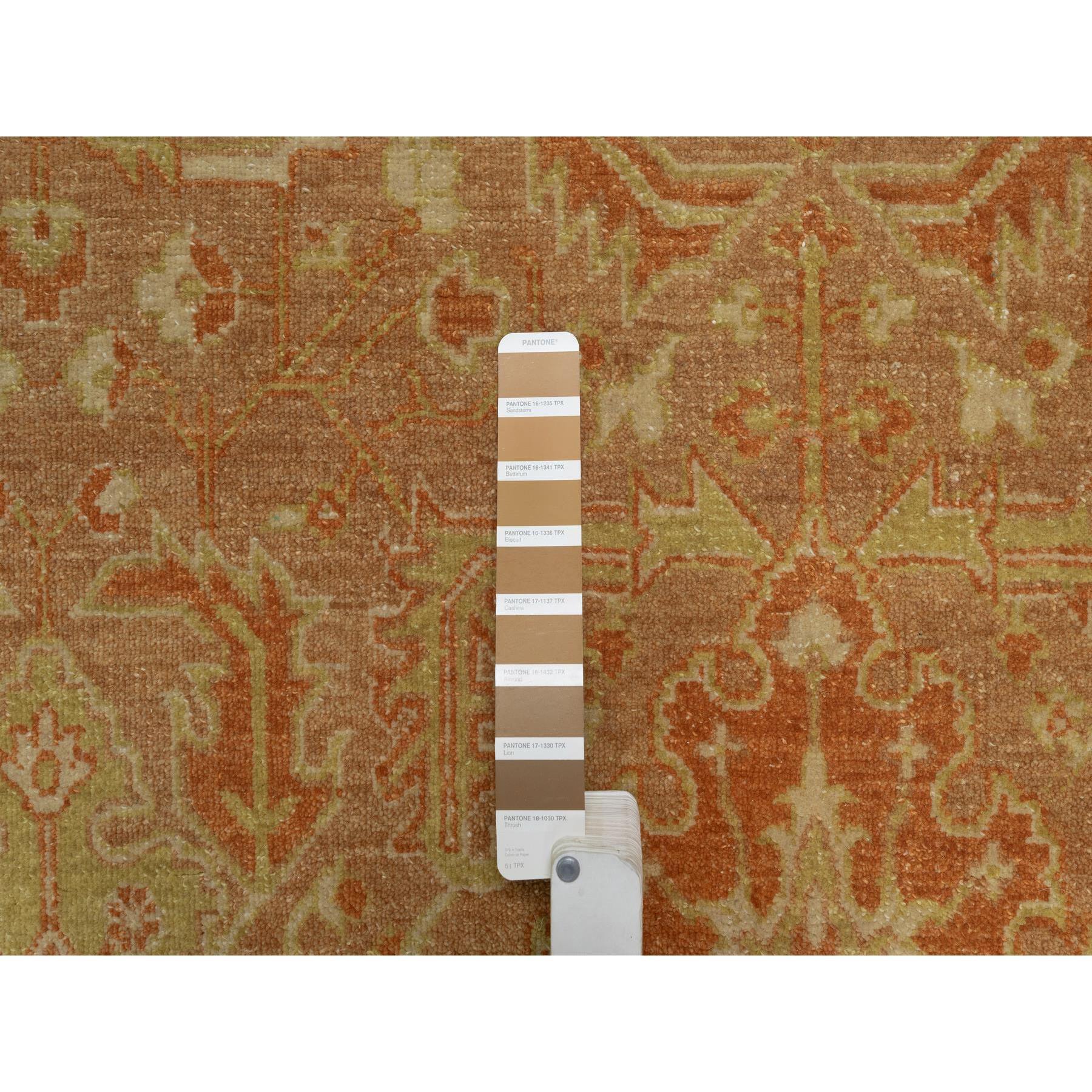 8'x9'10" Honey Brown and Burnt Orange, Oushak Design, Zero Pile, Hand Knotted, 100% Wool, Densely Woven, Oriental Rug Sh91417