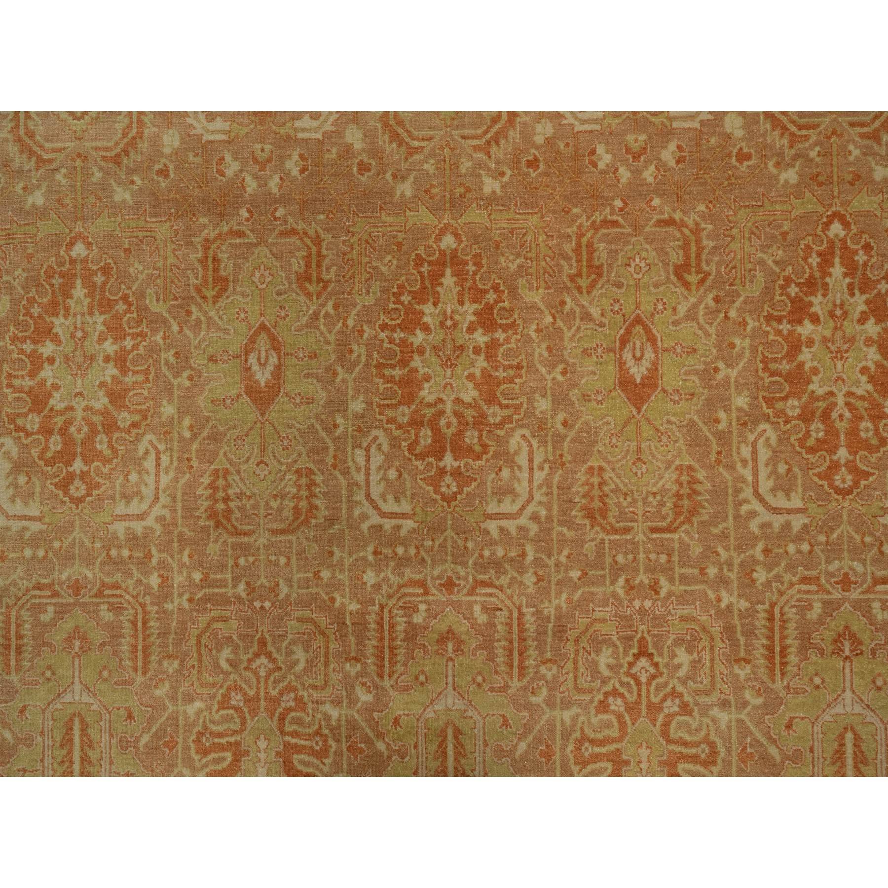 8'x9'10" Honey Brown and Burnt Orange, Oushak Design, Zero Pile, Hand Knotted, 100% Wool, Densely Woven, Oriental Rug Sh91417