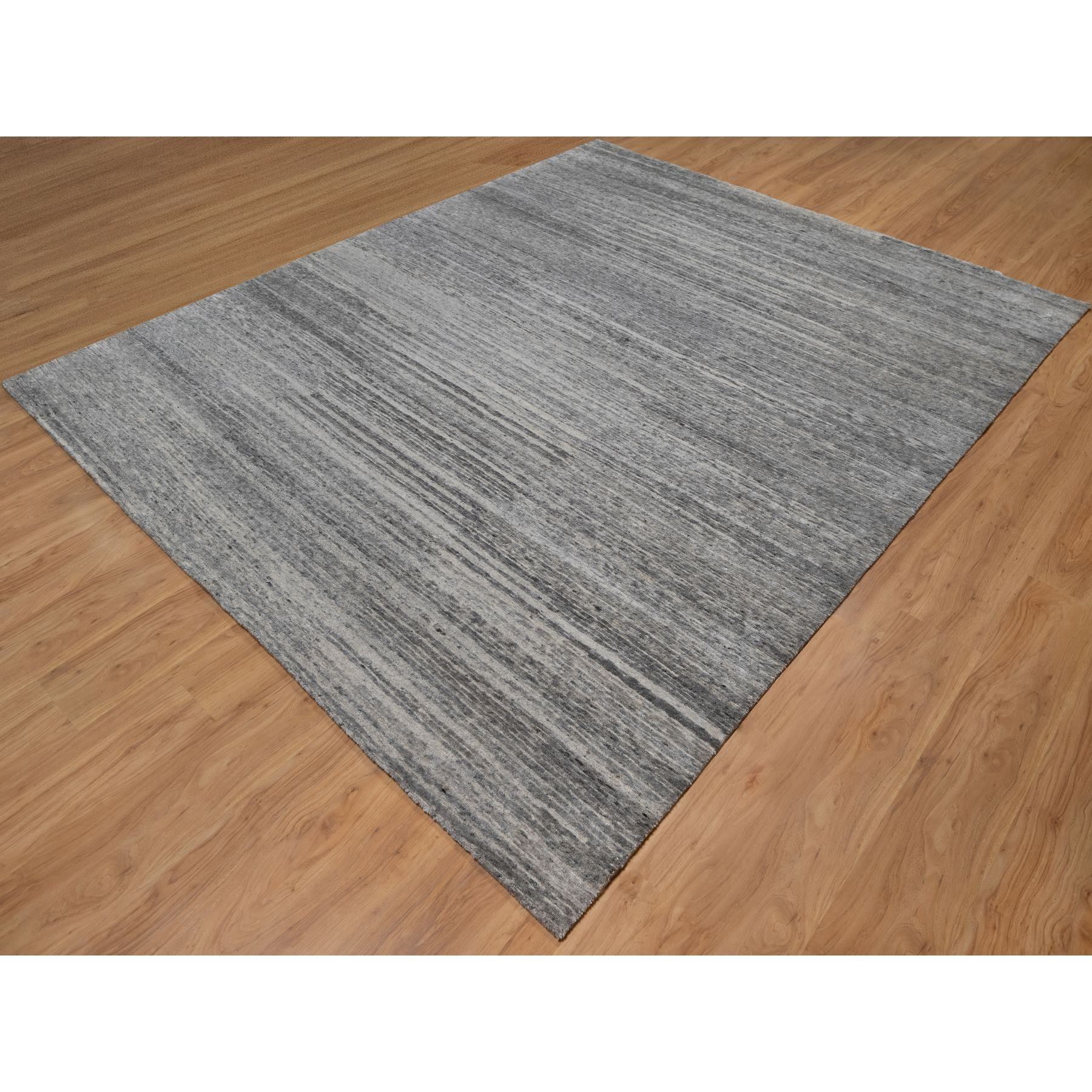 8'x9'10" Feather Gray, Modern Design with Nepali Weave, Hand Knotted, Undyed Natural Wool, Thick and Plush, Oriental Rug Sh91418