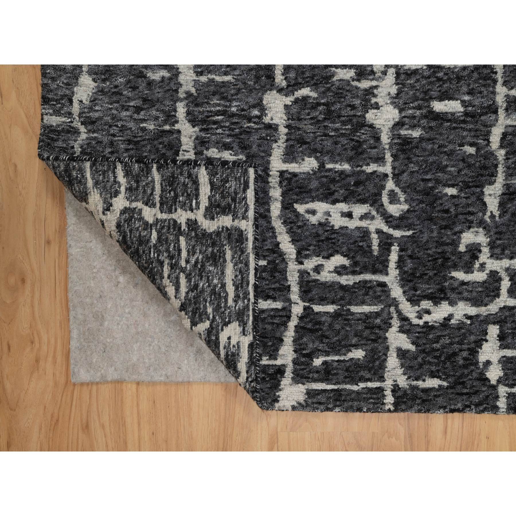 8'x10'1" Charcoal Black, Nepali Weave, Modern Design, Pure Wool, Hand Knotted, Densely Woven, Oriental Rug Sh91419