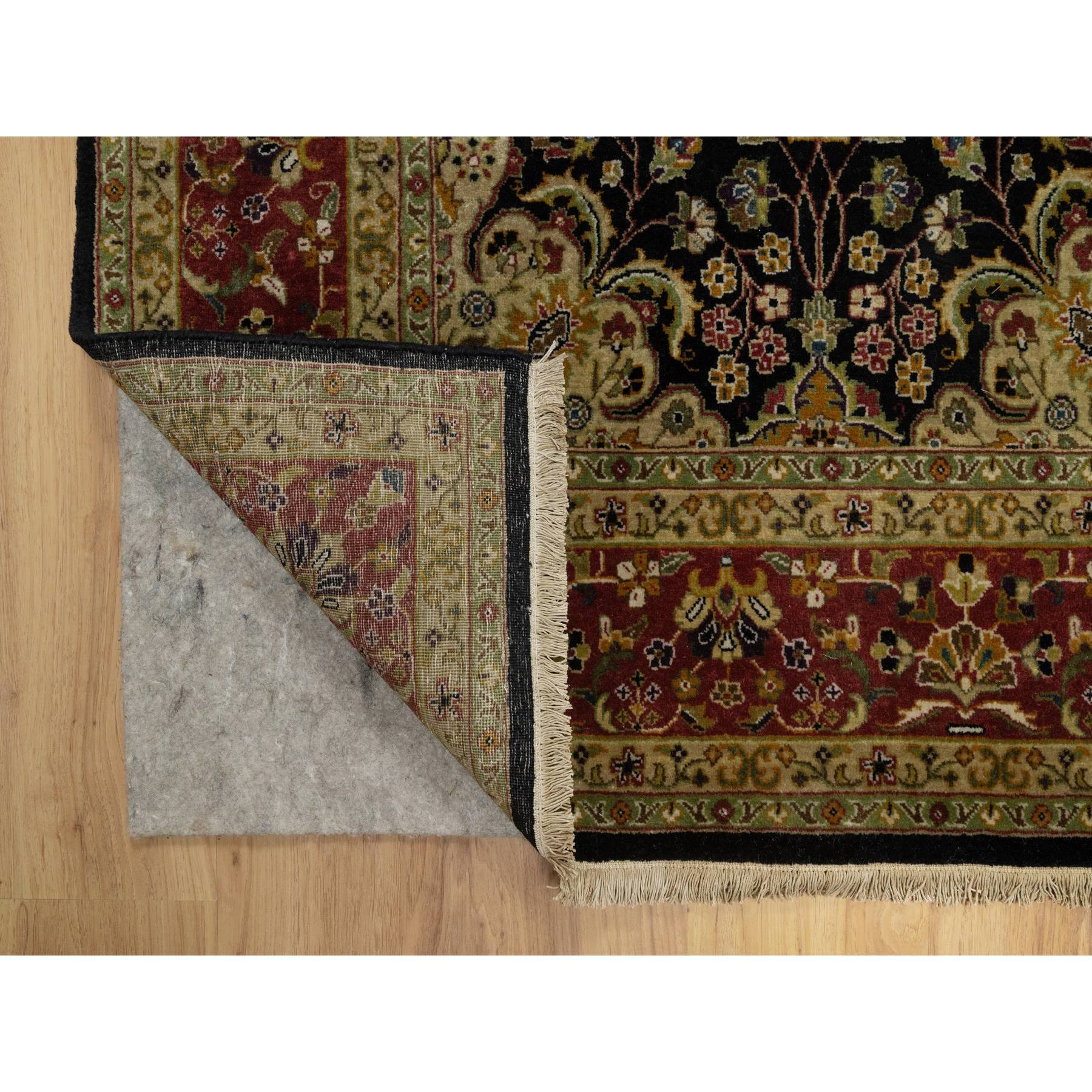 6'x8'10" Onyx Black, Intricate Kashan Revival, Hand Spun New Zealand Wool, 300 KPSI, Hand Knotted, Oriental Rug Sh91421