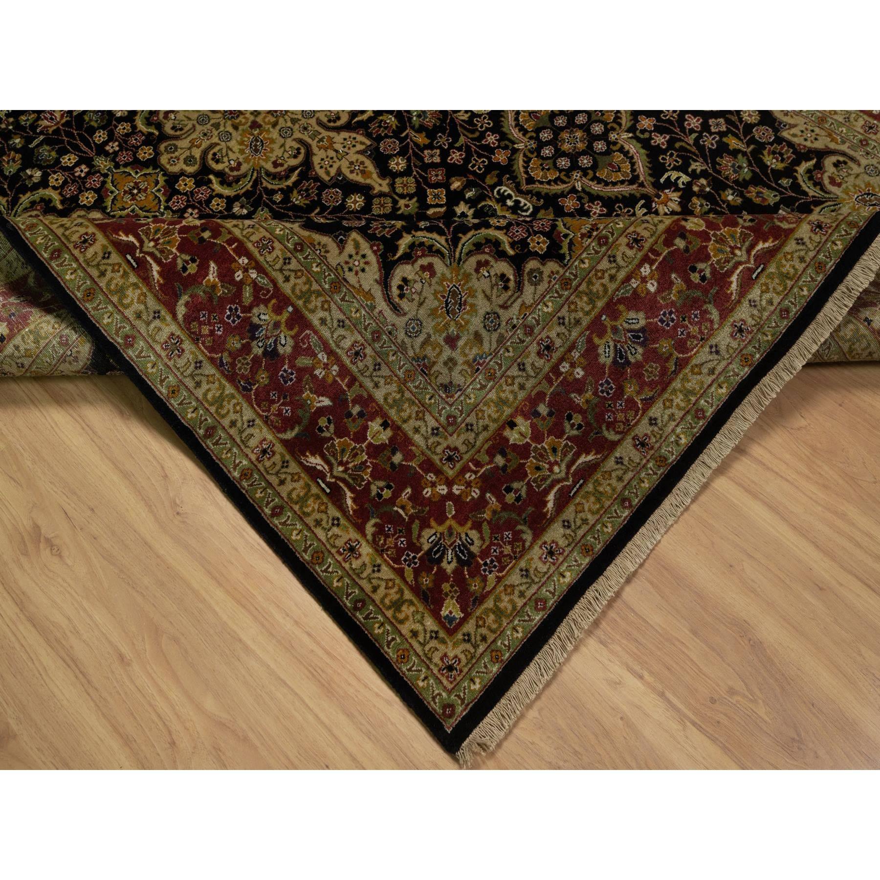 6'x8'10" Onyx Black, Intricate Kashan Revival, Hand Spun New Zealand Wool, 300 KPSI, Hand Knotted, Oriental Rug Sh91421