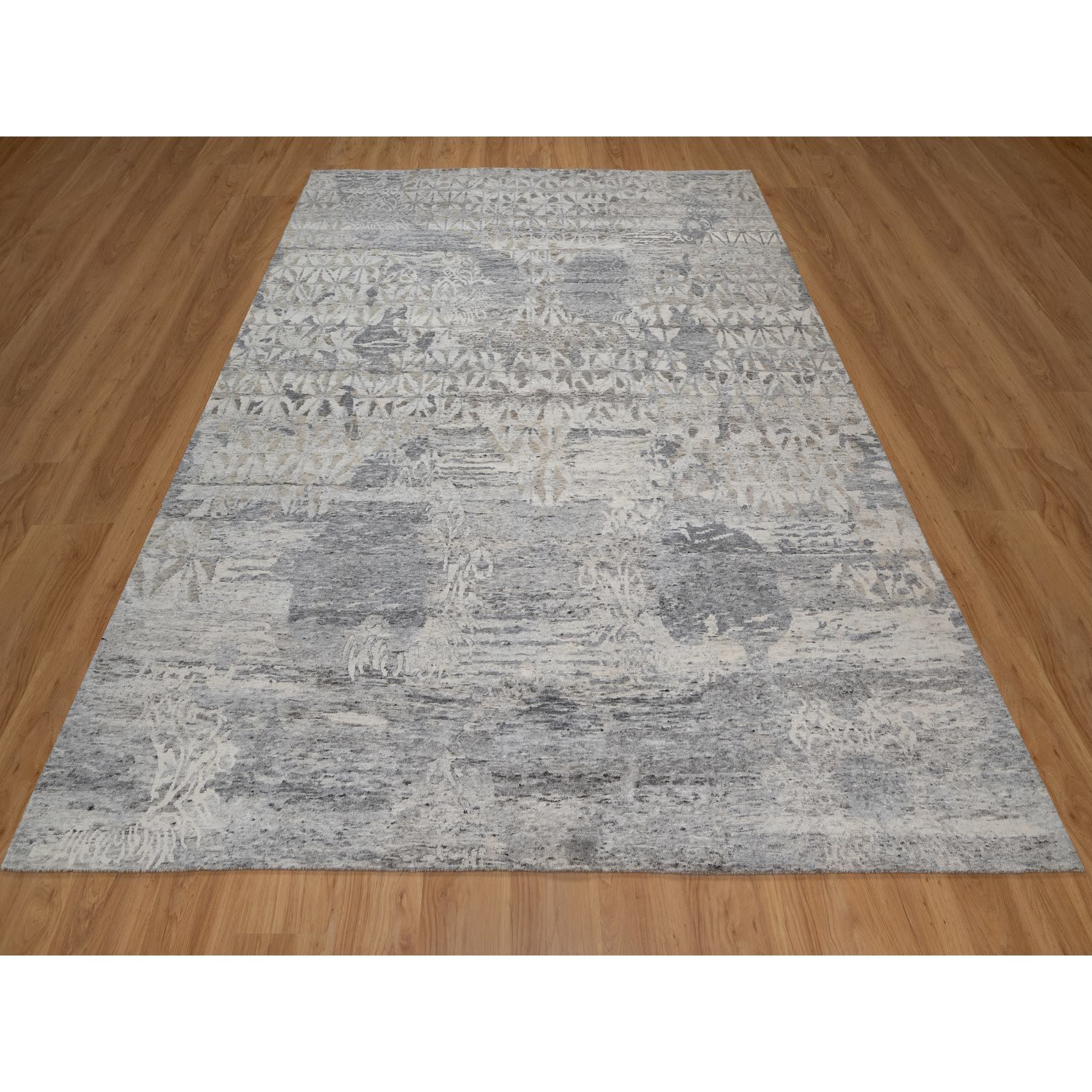 8'x10'1" Whisper White, Nepali Weave with Modern Design, 100% Undyed Natural Wool, Tone on Tone, Hand Knotted, Oriental Rug Sh91422