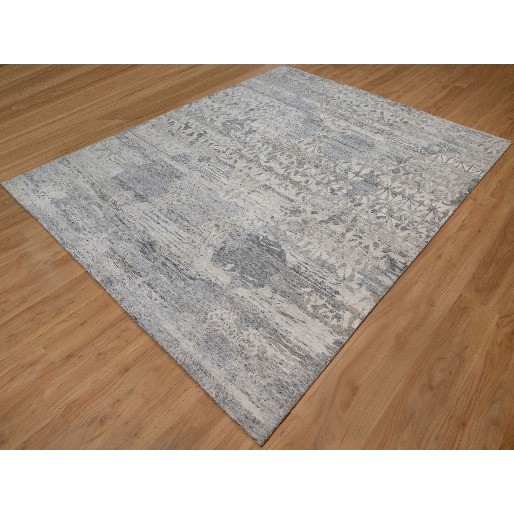 8'x10'1" Whisper White, Nepali Weave with Modern Design, 100% Undyed Natural Wool, Tone on Tone, Hand Knotted, Oriental Rug Sh91422
