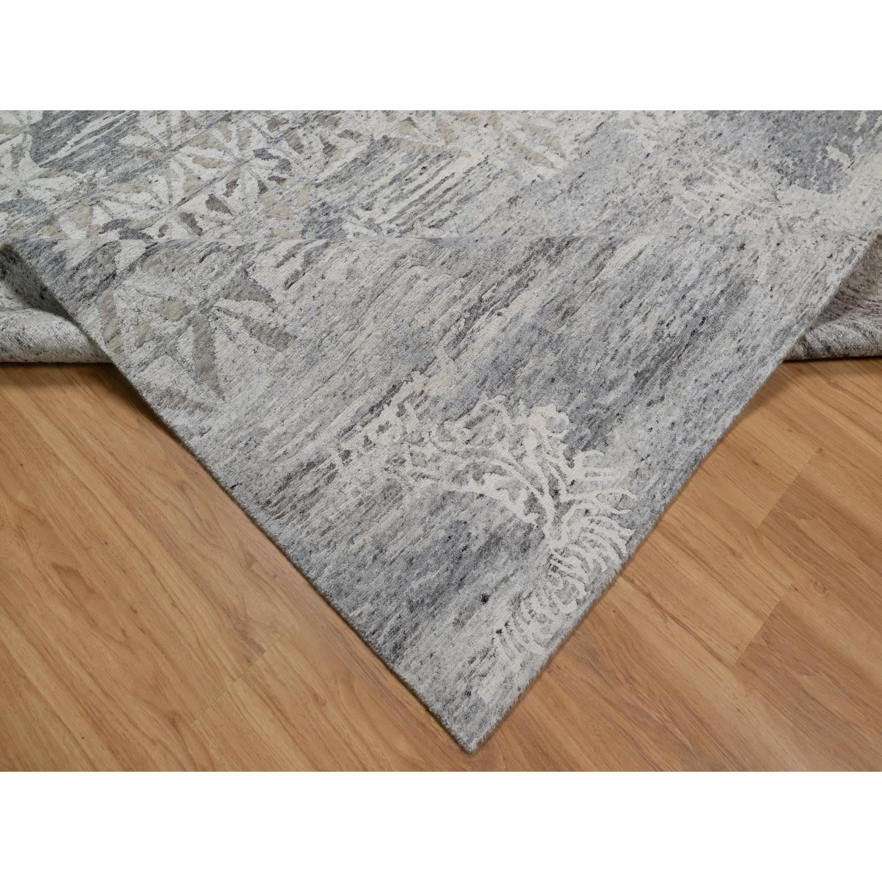 8'x10'1" Whisper White, Nepali Weave with Modern Design, 100% Undyed Natural Wool, Tone on Tone, Hand Knotted, Oriental Rug Sh91422