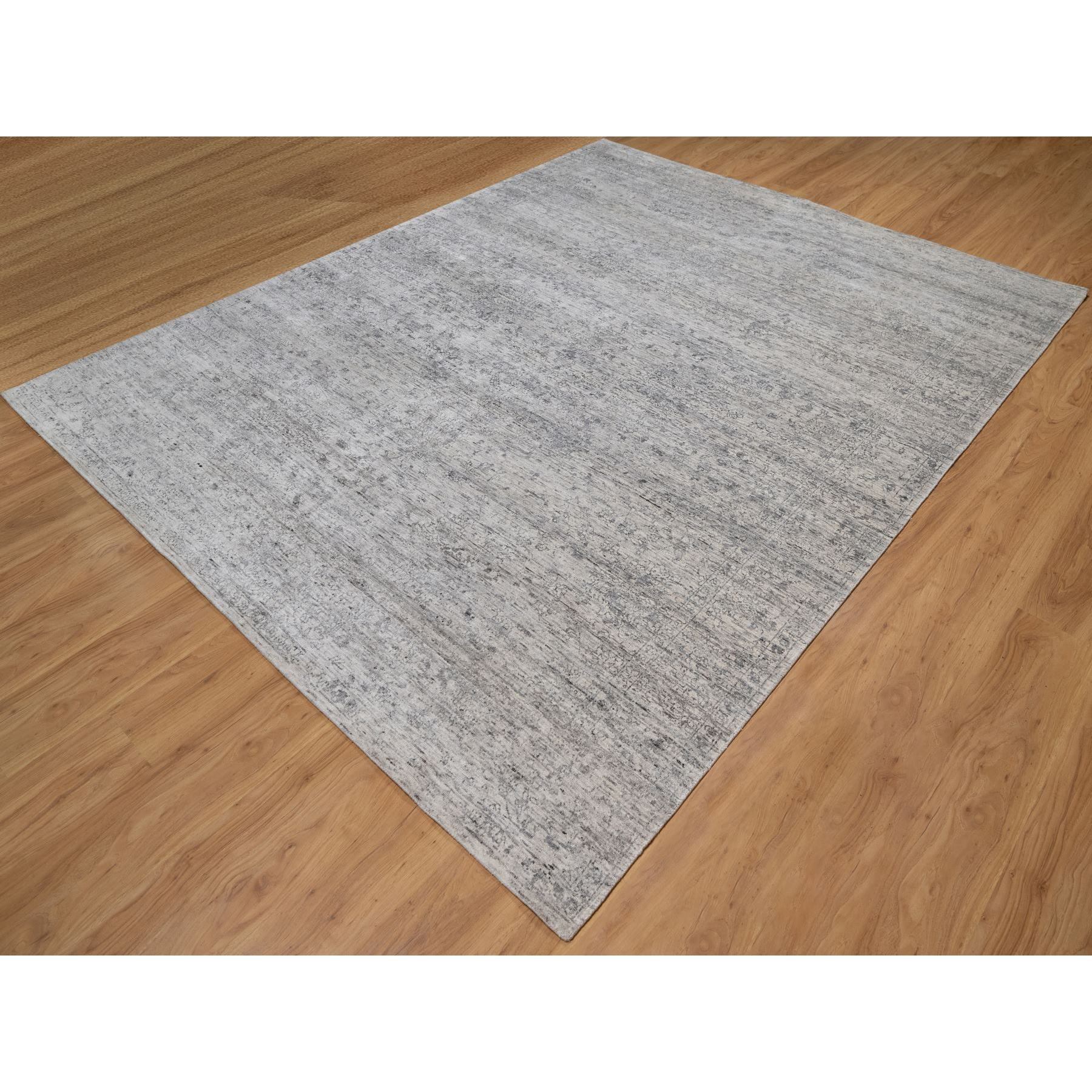 7'10"x10' Porcelain White with Soft Colors, Nepali Weave, Modern Design, Undyed Natural Wool, Shaved Low, Tone on Tone, Hand Knotted, Oriental Rug Sh91423