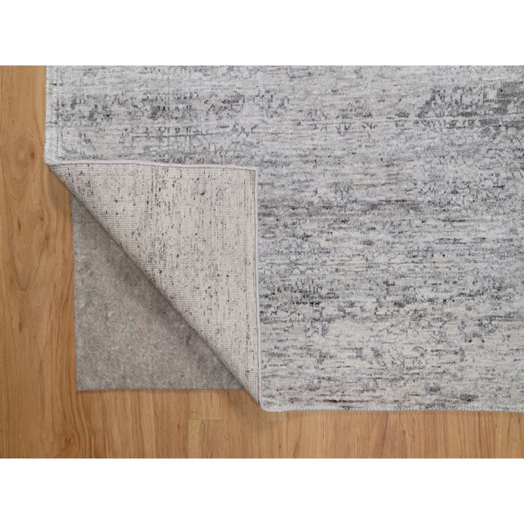 7'10"x10' Porcelain White with Soft Colors, Nepali Weave, Modern Design, Undyed Natural Wool, Shaved Low, Tone on Tone, Hand Knotted, Oriental Rug Sh91423