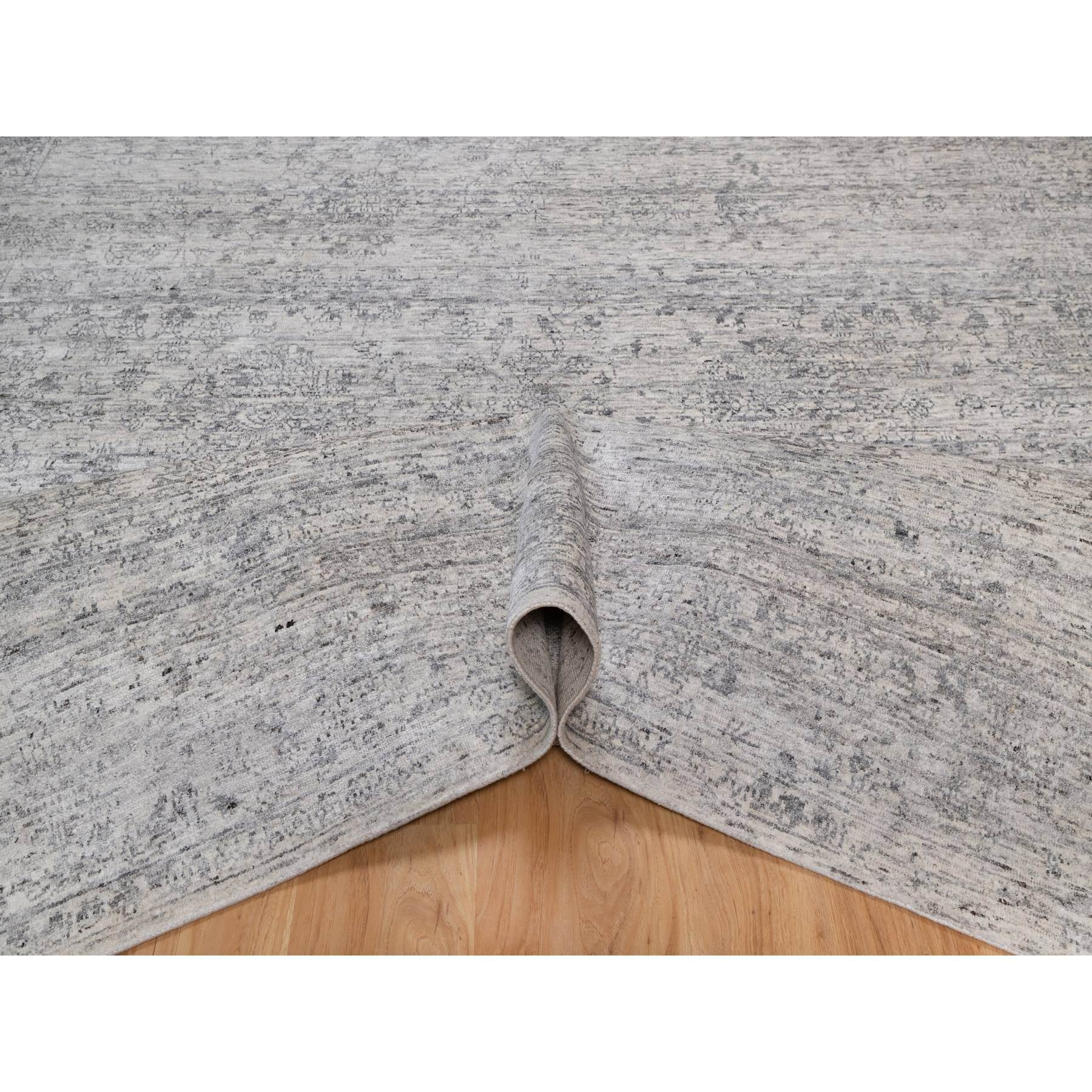 7'10"x10' Porcelain White with Soft Colors, Nepali Weave, Modern Design, Undyed Natural Wool, Shaved Low, Tone on Tone, Hand Knotted, Oriental Rug Sh91423