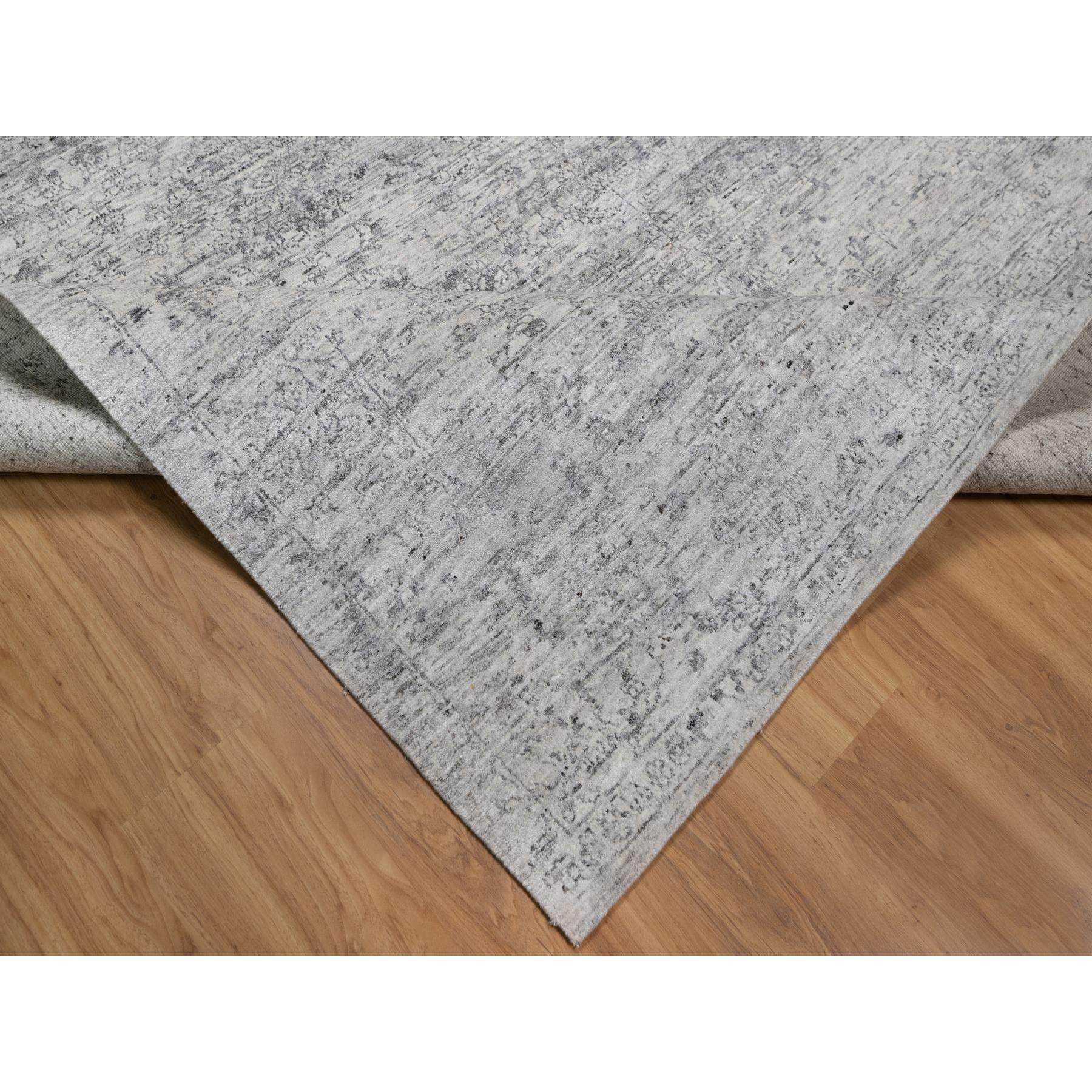 7'10"x10' Porcelain White with Soft Colors, Nepali Weave, Modern Design, Undyed Natural Wool, Shaved Low, Tone on Tone, Hand Knotted, Oriental Rug Sh91423