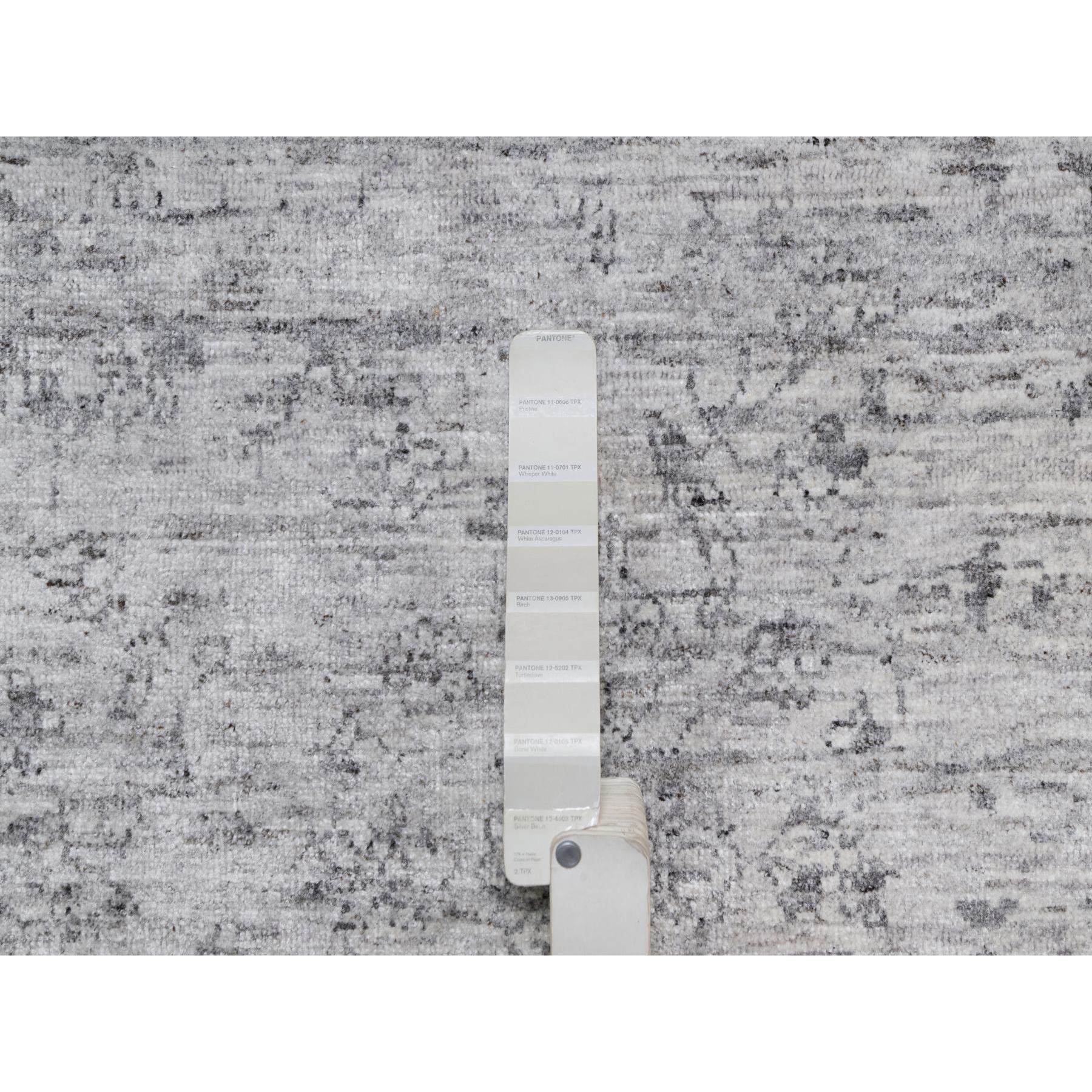 7'10"x10' Porcelain White with Soft Colors, Nepali Weave, Modern Design, Undyed Natural Wool, Shaved Low, Tone on Tone, Hand Knotted, Oriental Rug Sh91423