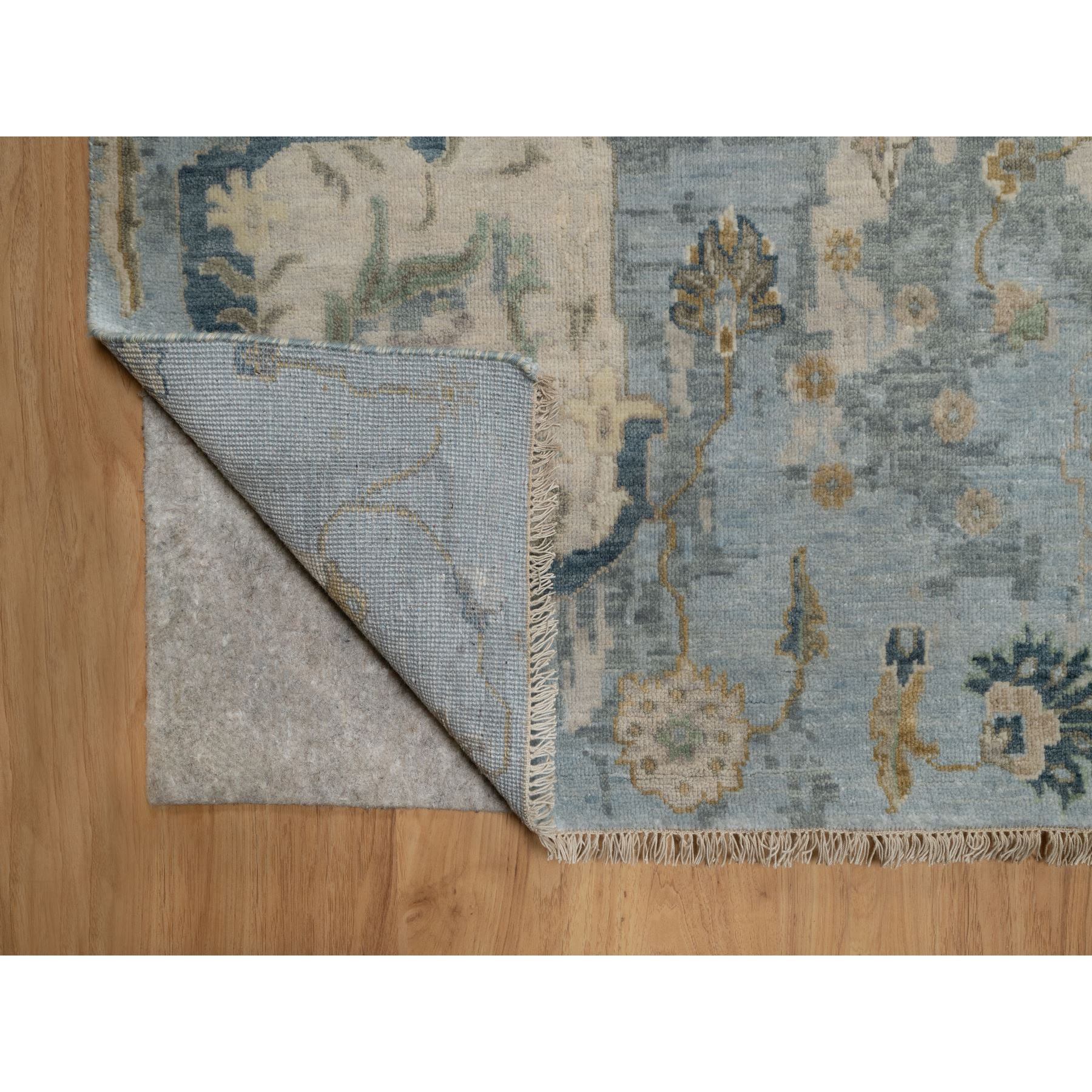 9'2"x12' Swan White and Blue, Broken Pattern with Oushak Design, 100% Wool, Hand Knotted, Borderless, Oriental Rug Sh91424