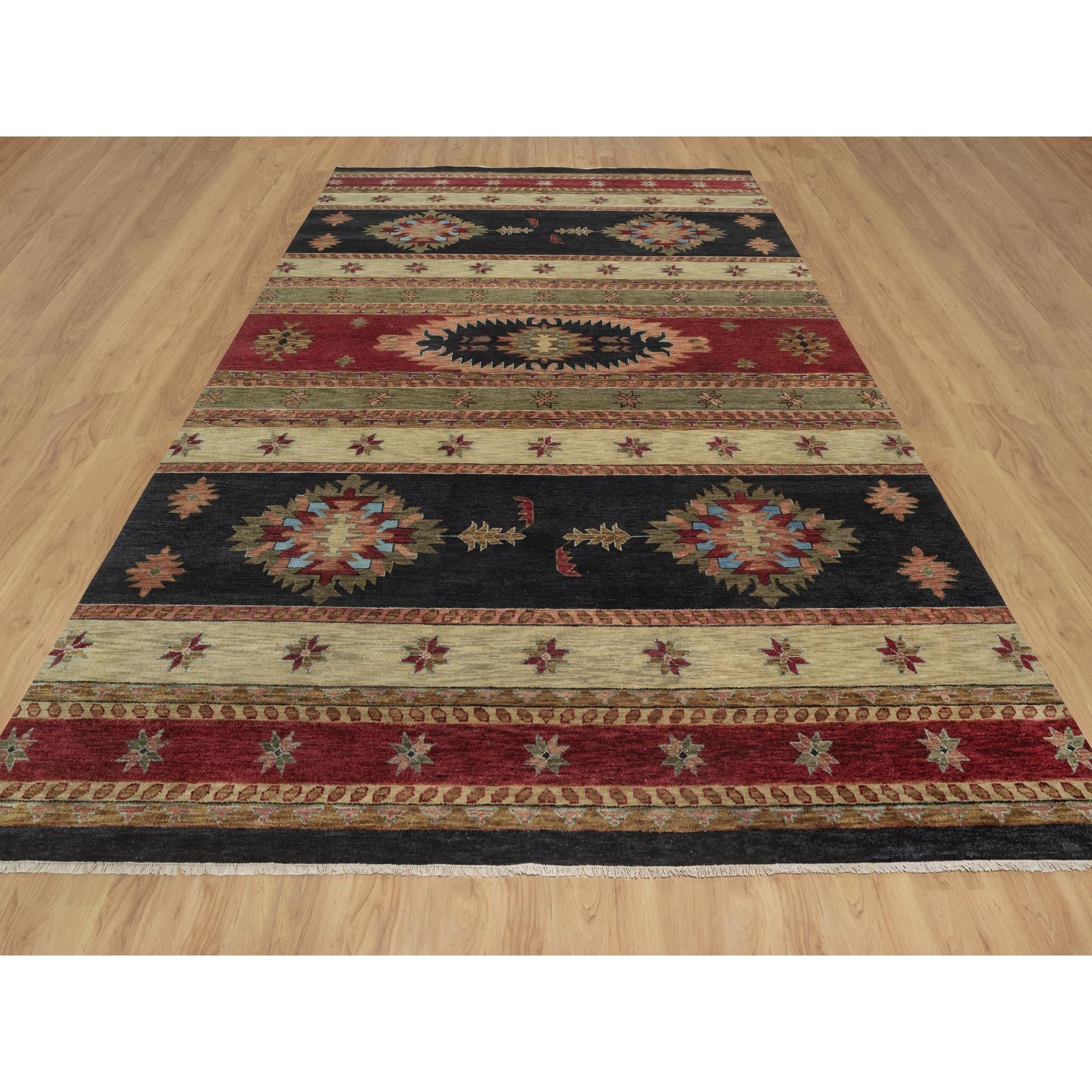 10'x14' Beige, Southwestern American Indian Design with Piled Construction, Plush and Lush, Hand Knotted, Pure Wool, Oriental Rug Sh91425